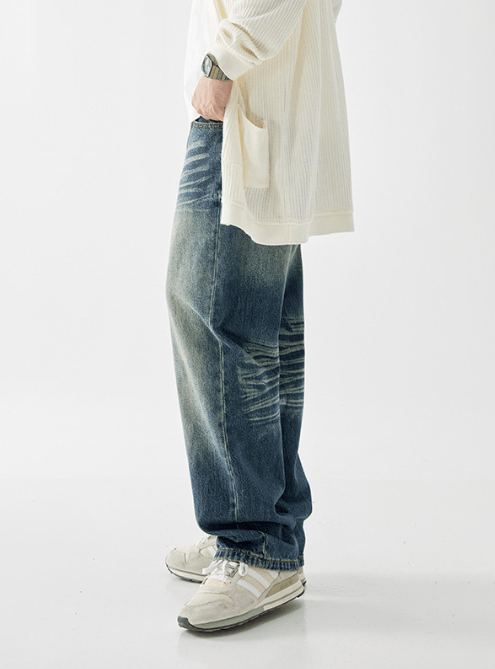 Japanese Brand High street trend whisker distressed loose straight jeans Size US 32 / EU 48 - 3 Thumbnail