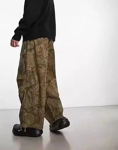 VIBE Retro leaf pattern workwear drawstring casual trousers Size US 34 / EU 50 - 2 Thumbnail