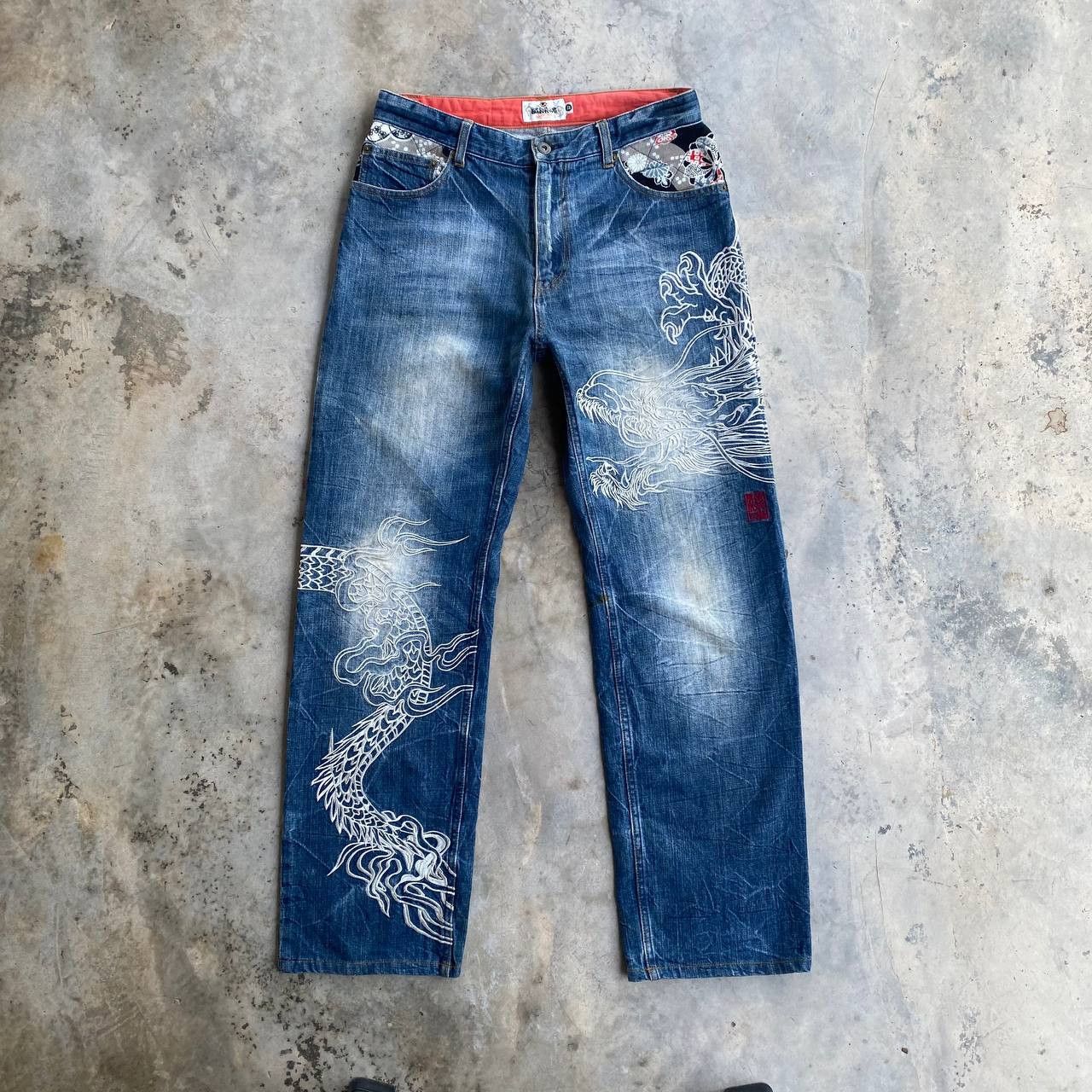 Japan Blue × KOJIMA GENES VINTAGE KARAKURI TAMASHI ECCENTRIC ICONIC DRAGON EMBROIDERED Size US 31 - 5 Thumbnail