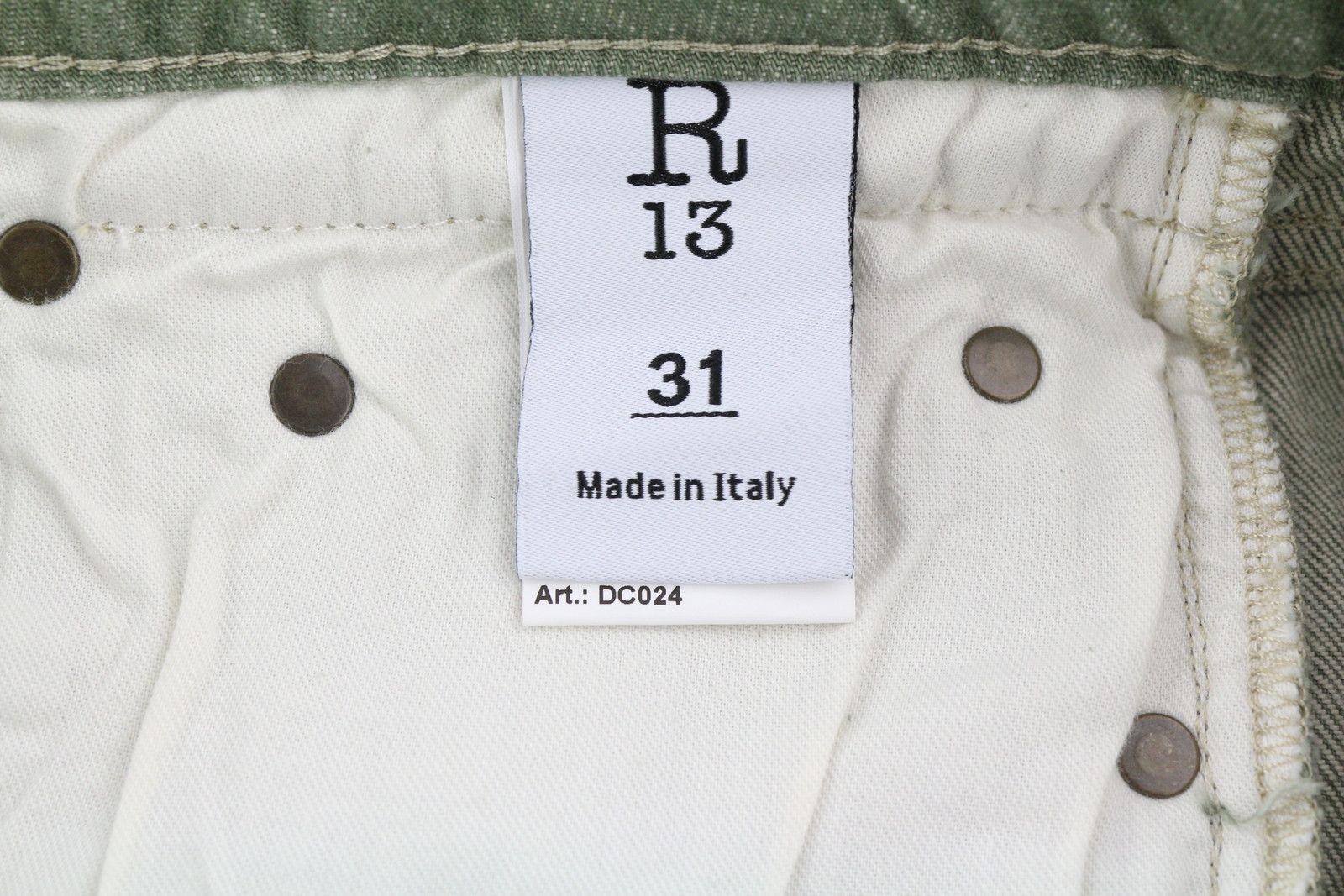 R13 BOY STRAIGHT 31 Cropped Army Green Stretch 84484 Size 31" - 9 Thumbnail