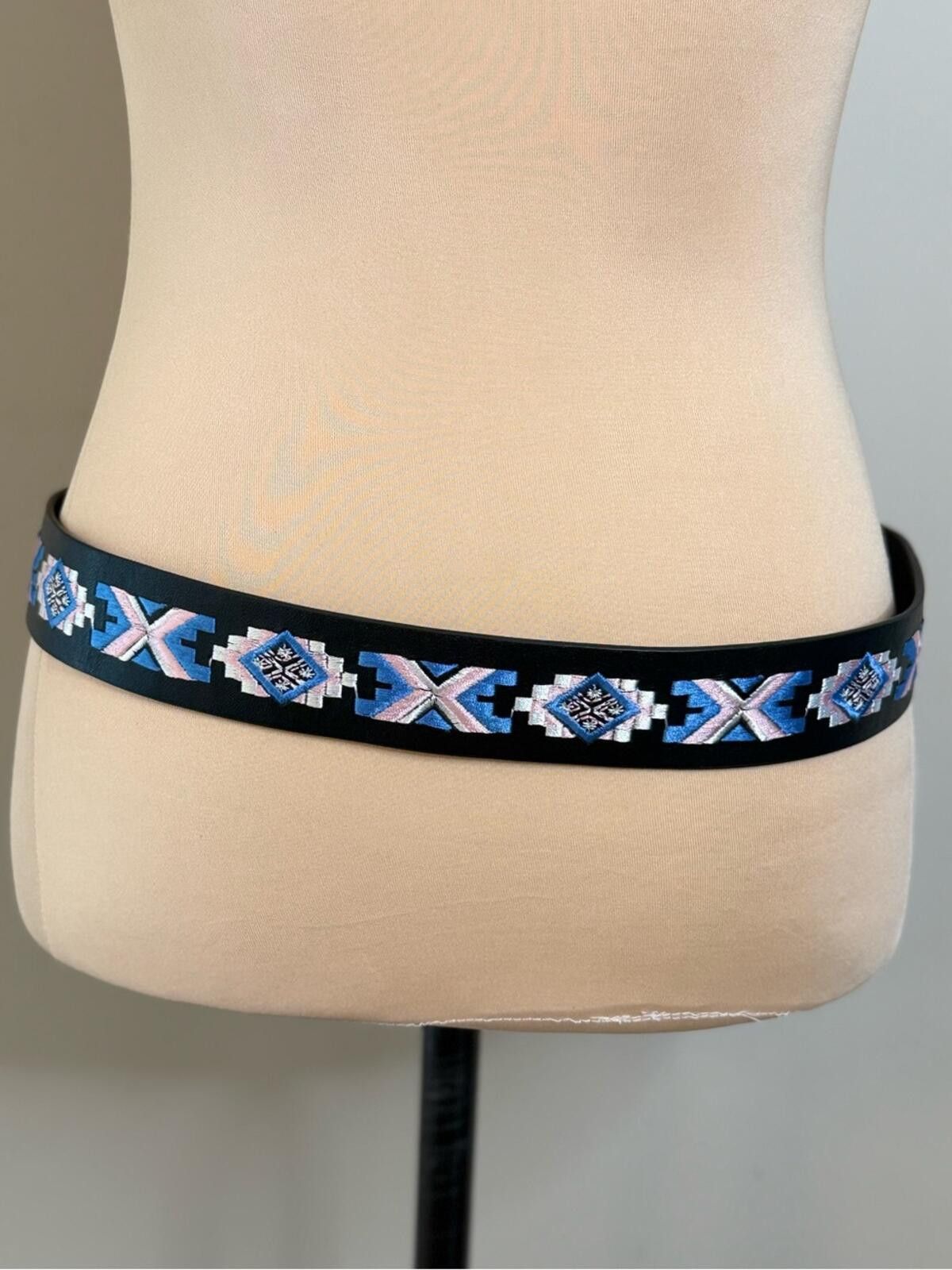 Other Faux leather black embroidered western Aztec belt 42” Size ONE SIZE - 4 Thumbnail