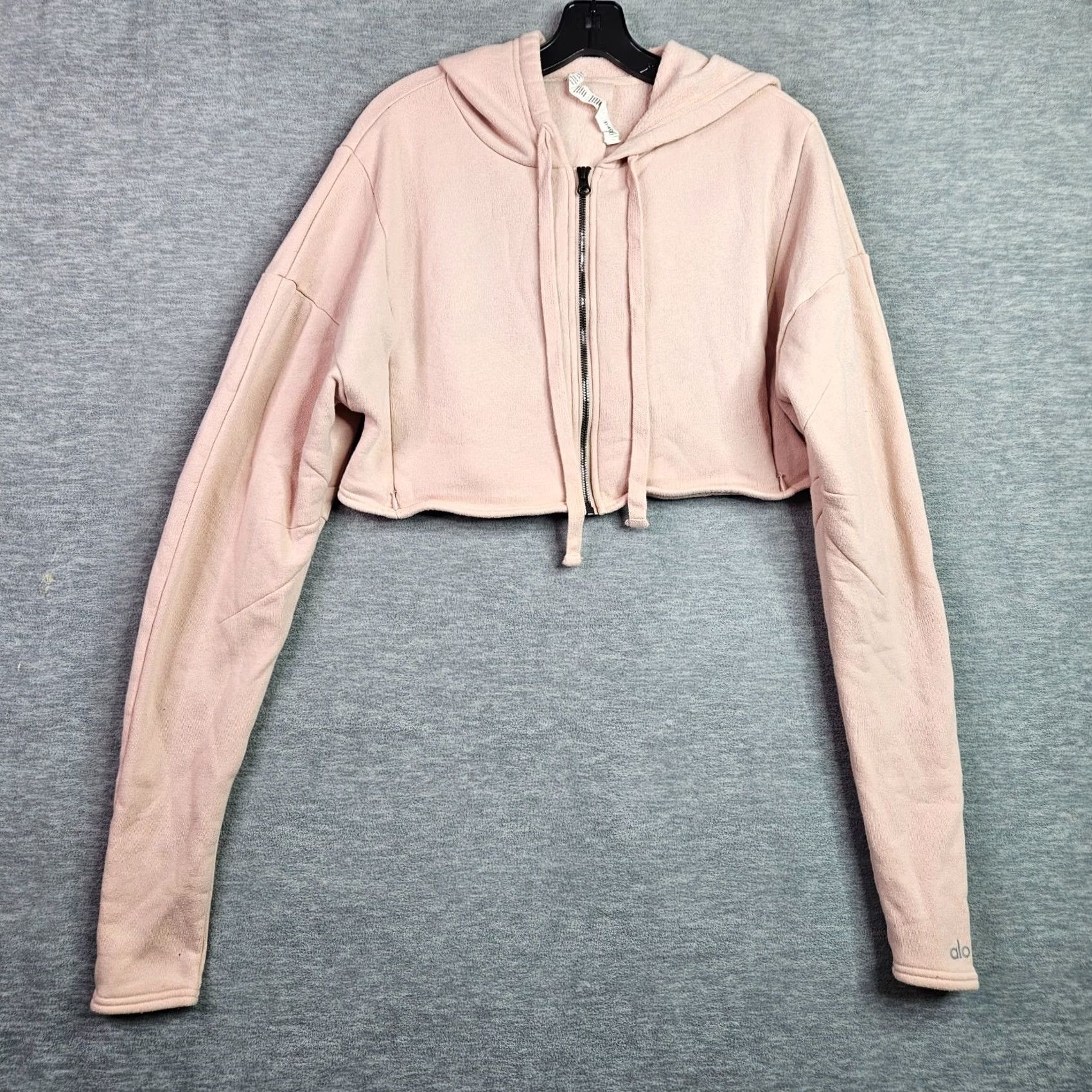 Alo ALO Yoga Hoodie Women's S Pink Cropped Zip Fleece Sweatshirt Cardigan Casual Sleeve Crew Neck Regular Size Type: Regular, Brand: ALO Size S / US 4 / IT 40 - 2 Thumbnail
