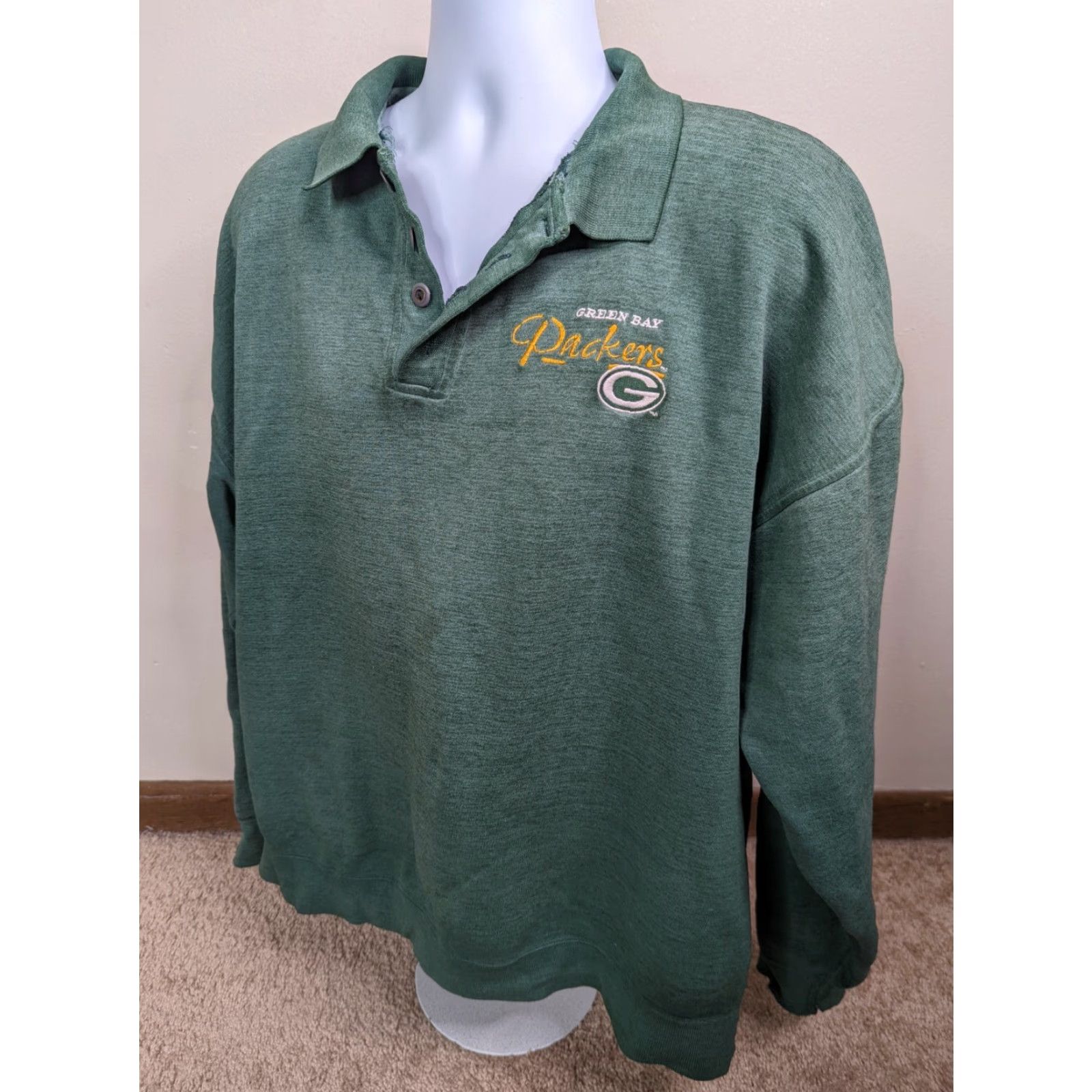 NFL VINTAGE Green Bay Packers NFL Sweatshirt Sweater Polo XL Collared Shirt Mens Pullover Knit Logo 90s Football Theme Size US XL / EU 56 / 4 - 5 Thumbnail