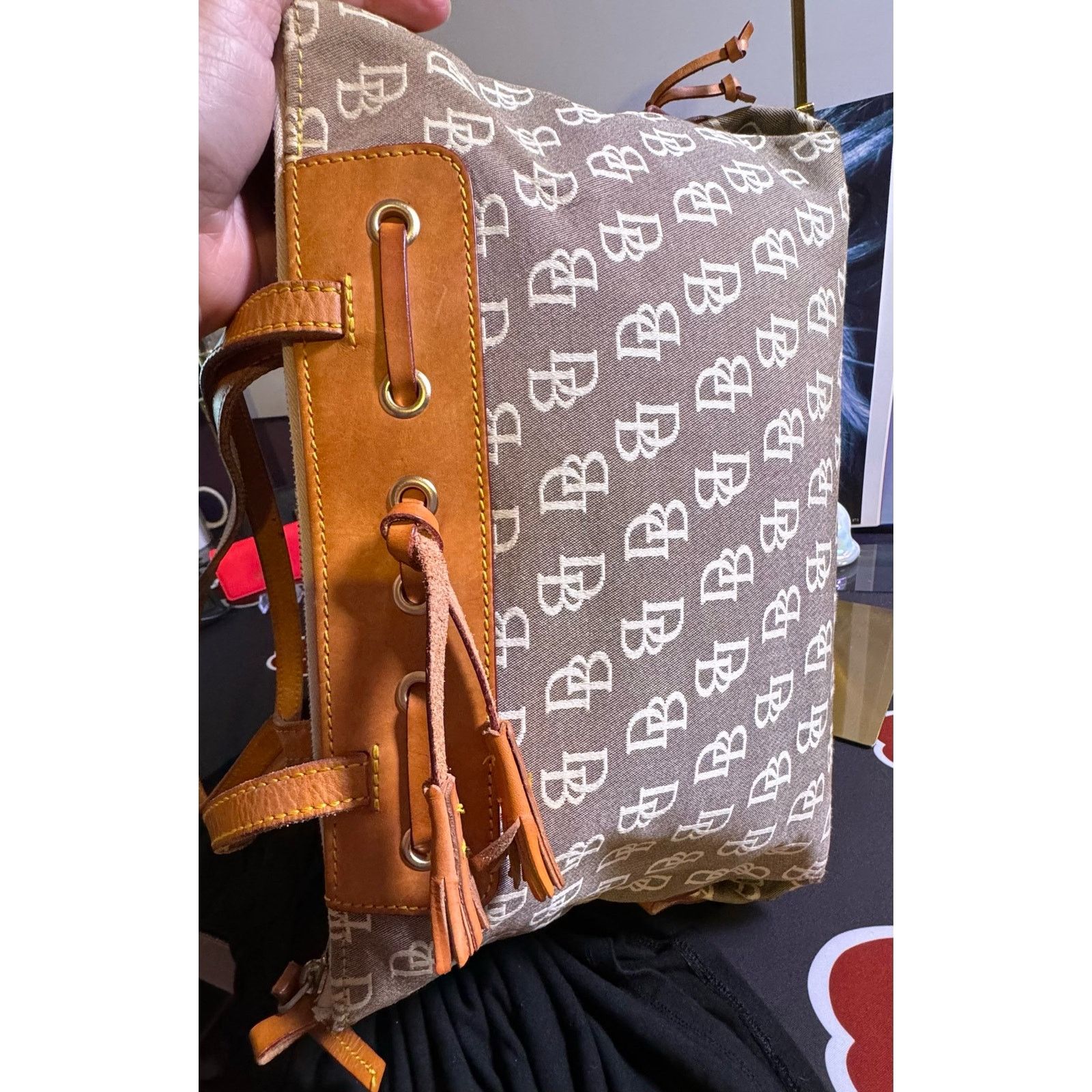 Dooney & Bourke Dooney & Bourke Dark Grey Logo w/ Leather Trim & Tassels EUC Size ONE SIZE - 8 Thumbnail