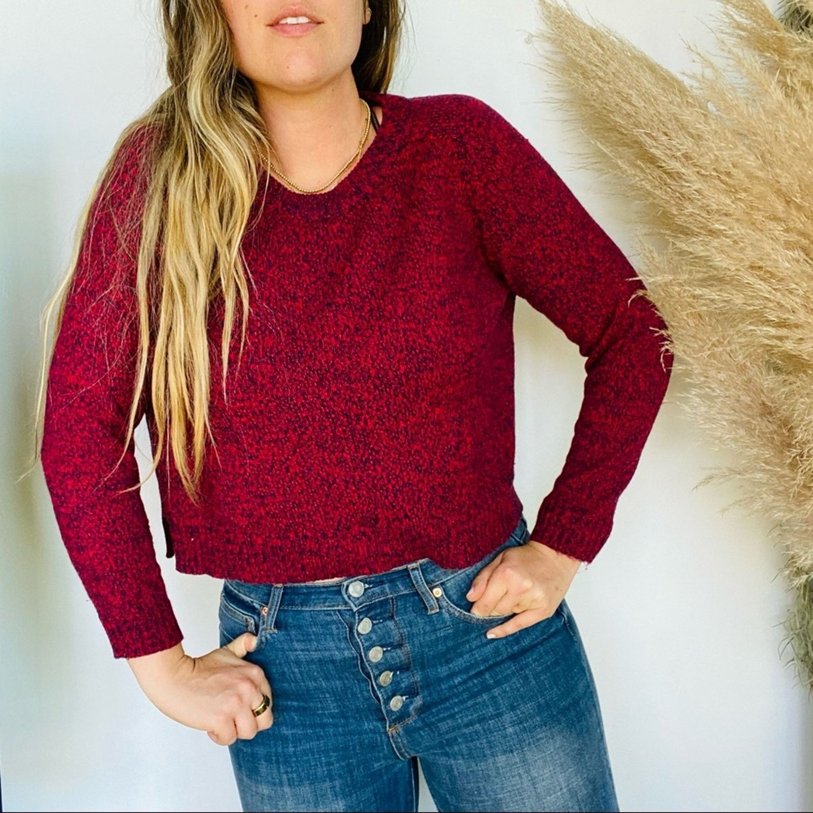 H&M H&M DIVIDED Red Blue Marled Knit Cropped Pullover Sweater Size M / US 6-8 / IT 42-44 - 2 Thumbnail
