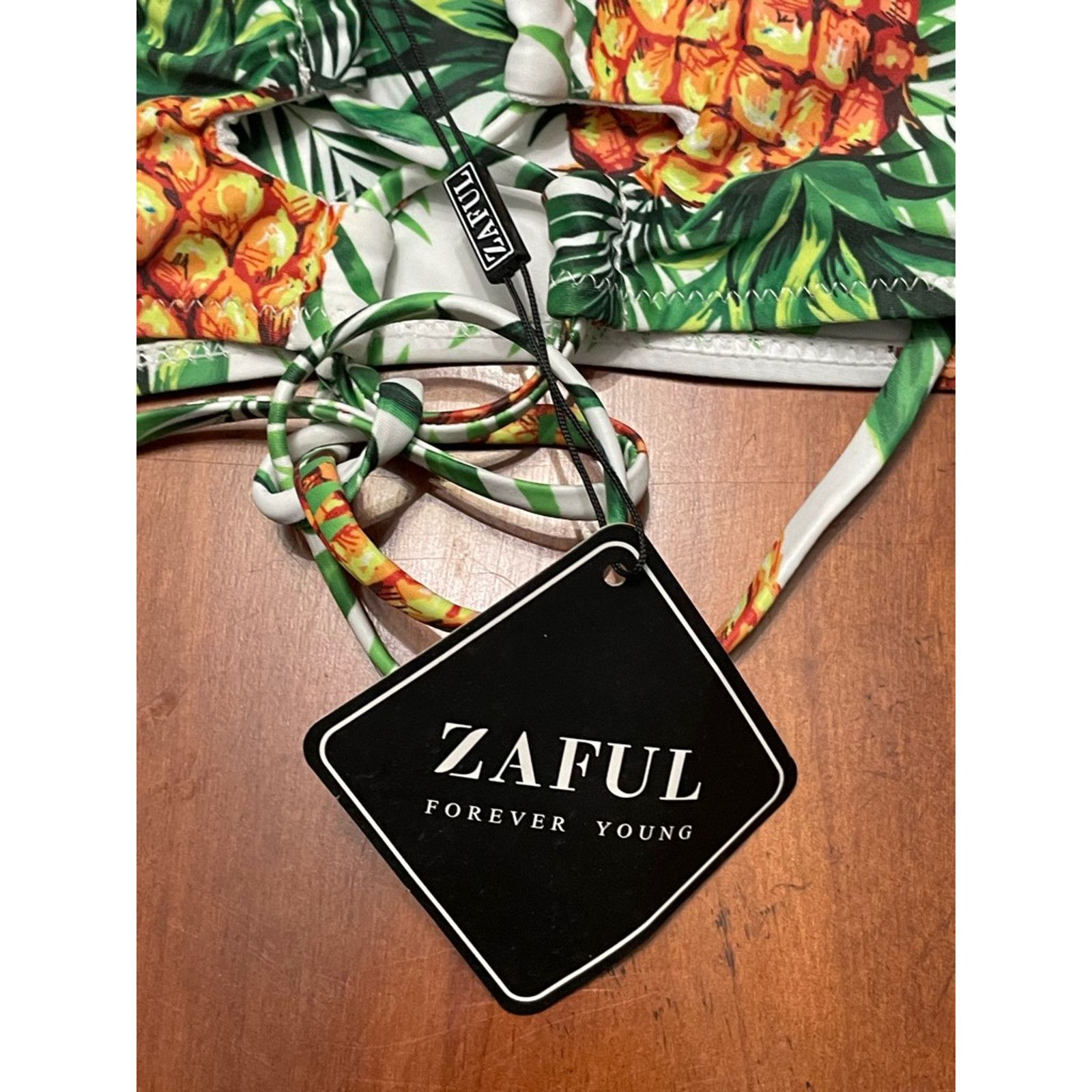 Other Zaful Bandeau Swimsuit Top Vibrant Pineapple White/Green W 4 Size ONE SIZE - 7 Thumbnail