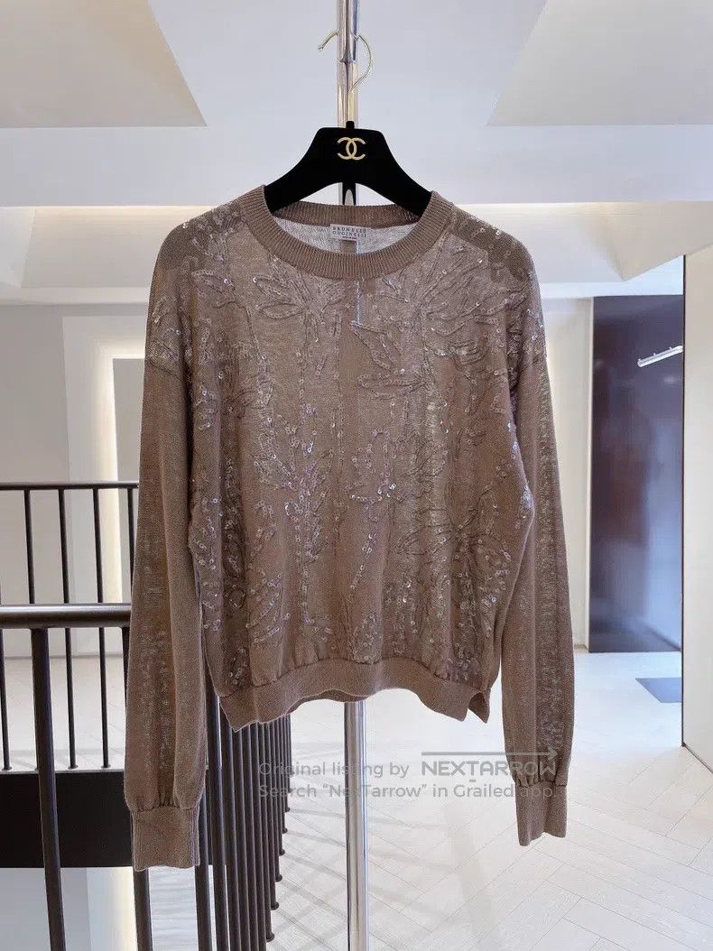 Brunello Cucinelli Brunello Cucinelli Linen knit sweater with transparent seq Size XS / US 0-2 / IT 36-38 - 1 Thumbnail