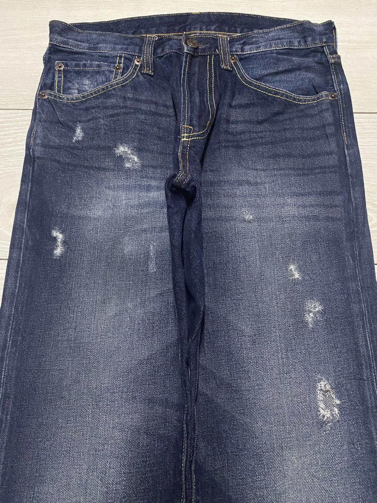 Japanese Brand Vintage Gu Denim Blue Wash Distressed Straight Fit Jeans Size US 29 - 3 Thumbnail