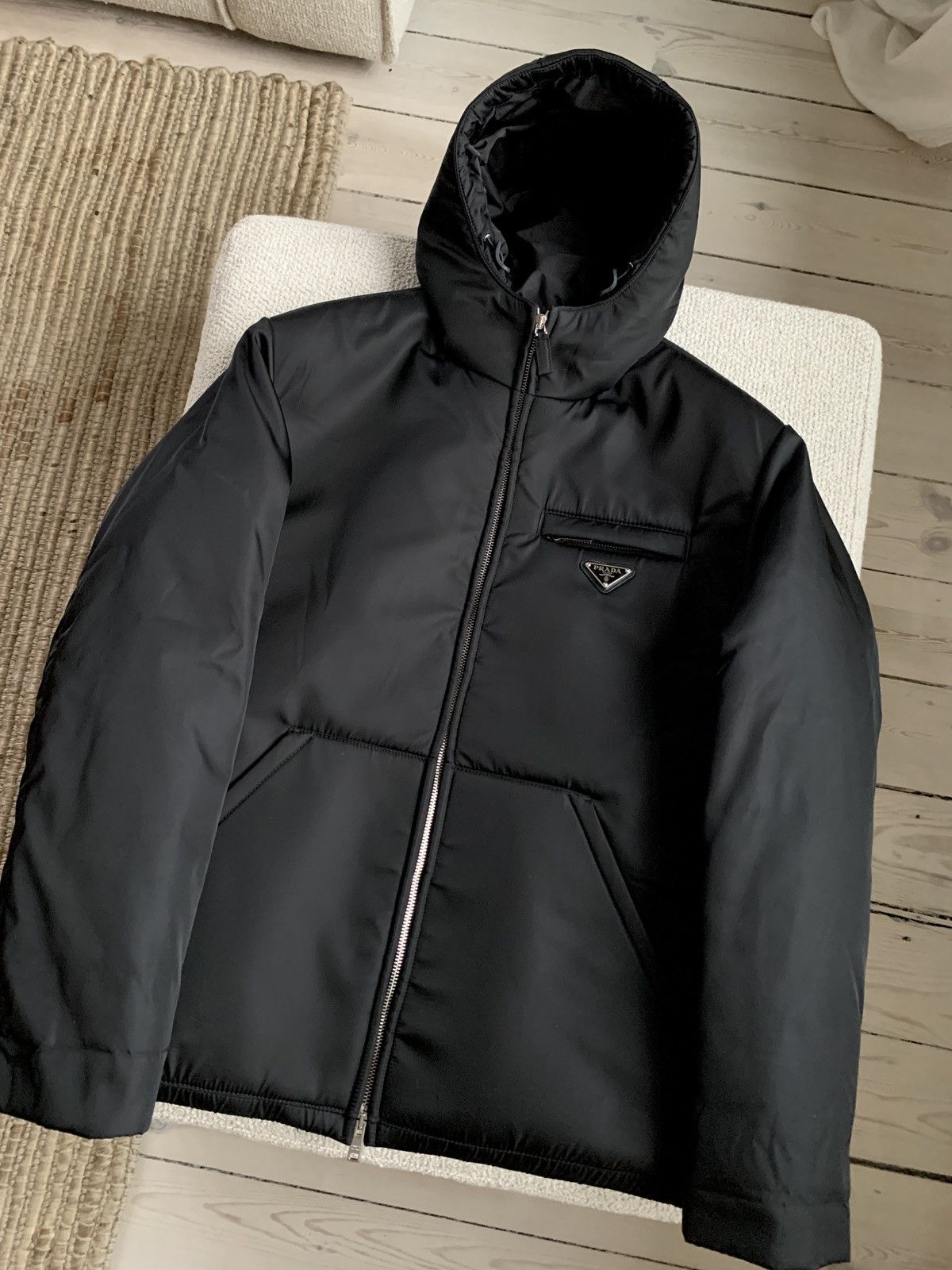 Black Re-nylon Padded Gabardine Bomber Jacket