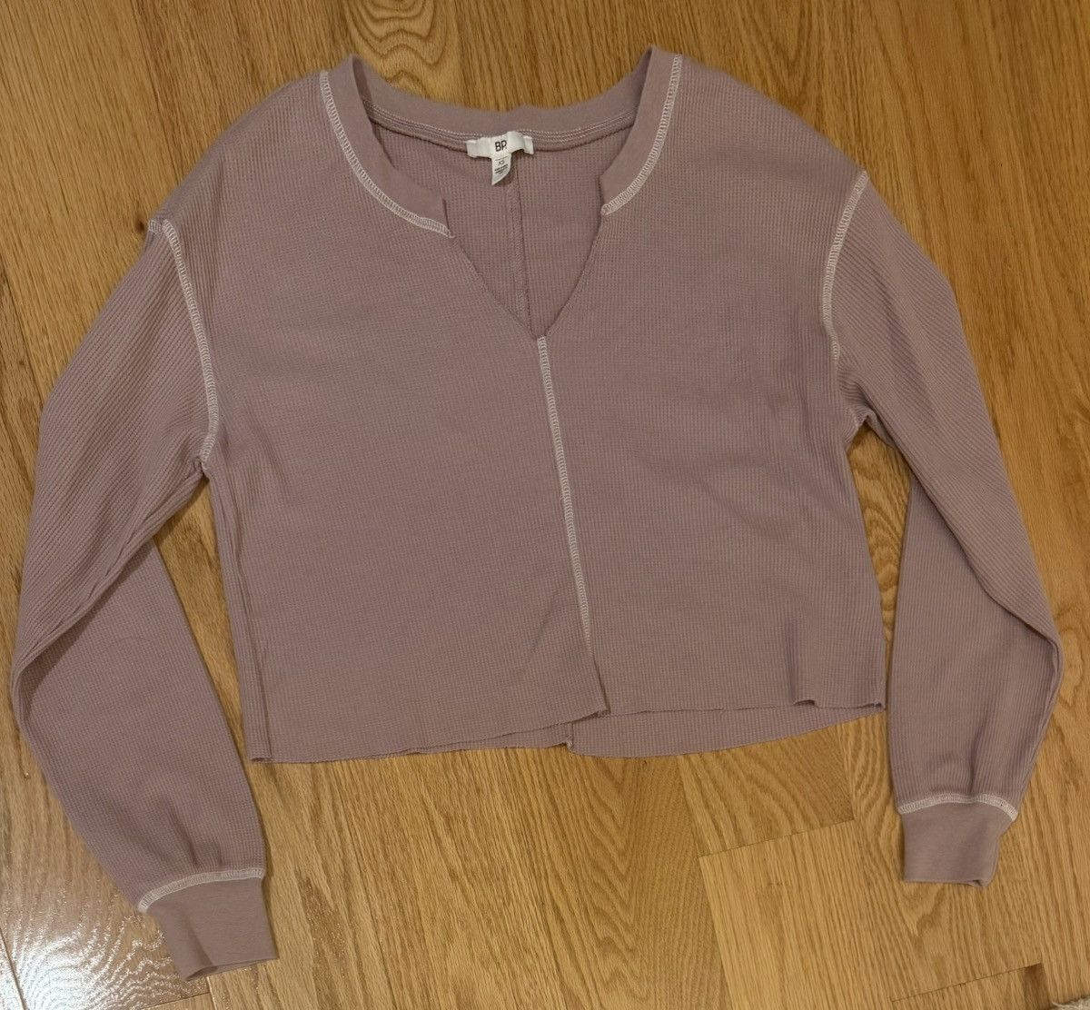 BP. Waffle Knit Mauve Long Sleeve Crop Top Y2K Cozy Aesthetic Size XS / US 0-2 / IT 36-38 - 2 Thumbnail