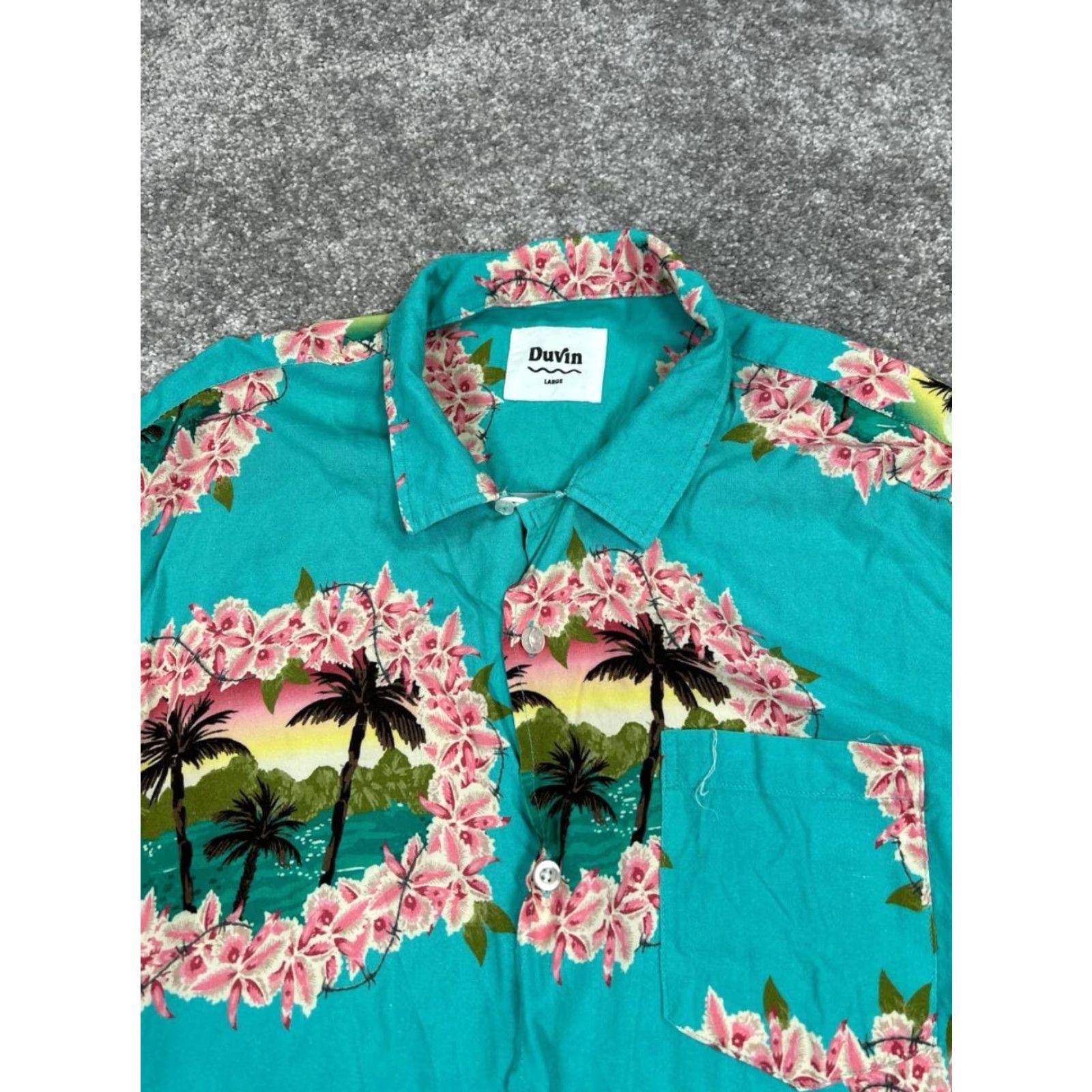 Vintage Duvin Men's Hawaiian Shirt Button-Up Casual Floral Short Sleeve Blue Size US L / EU 52-54 / 3 - 2 Thumbnail