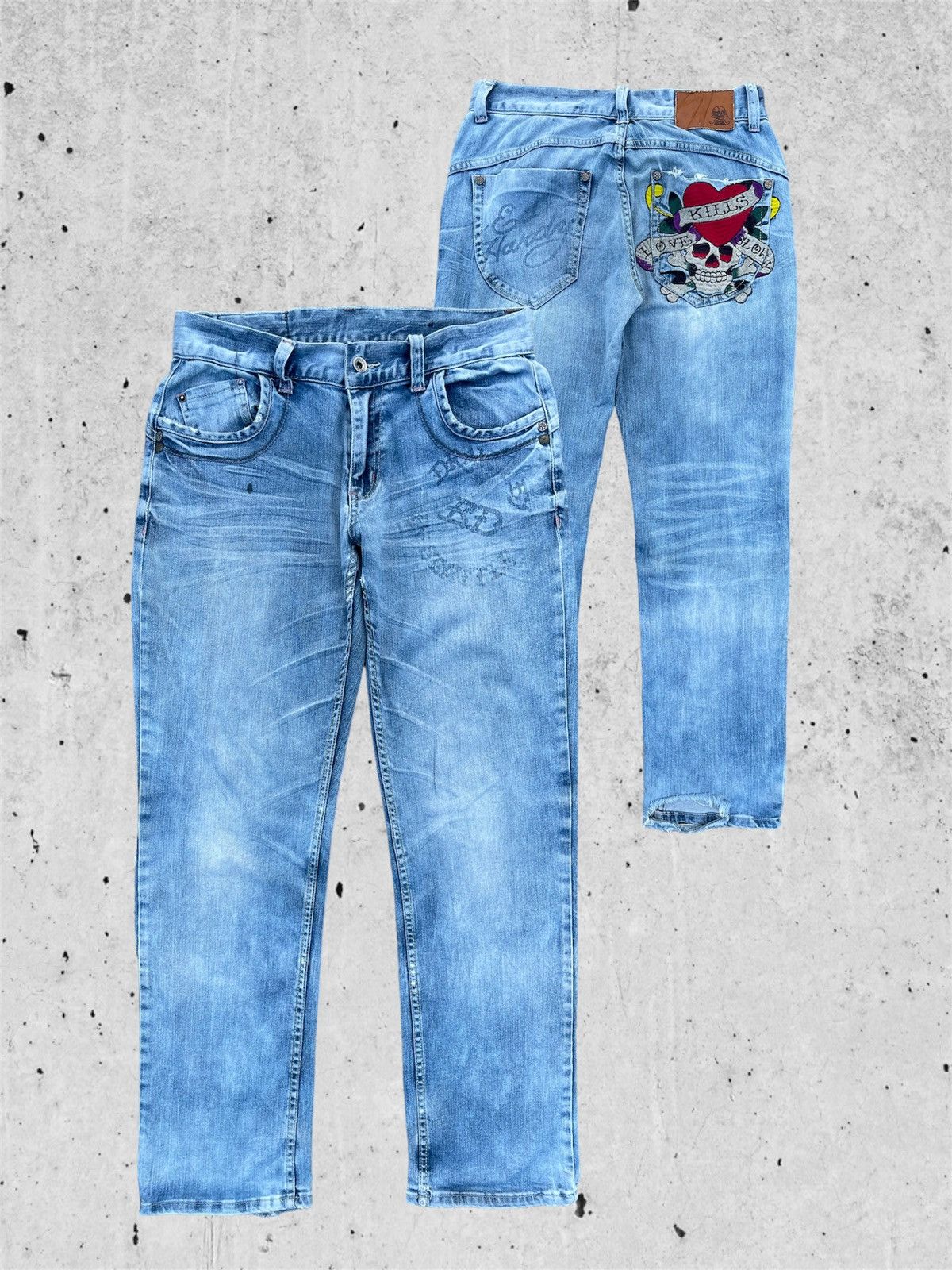 Ed Hardy × Jean 🔥 Ed Hardy Blue Distressed Denim Streetwear W31🔥 Size US 31 - 1 Thumbnail