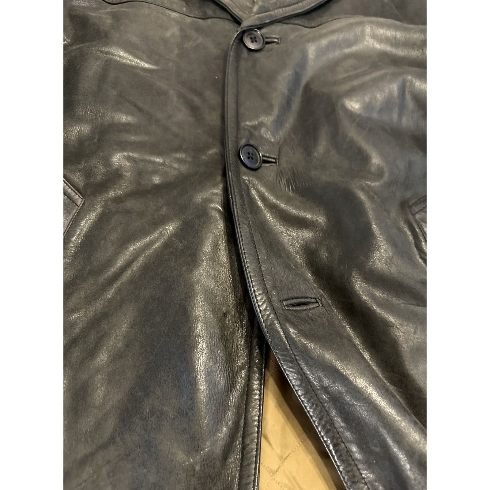 J.Crew VINTAGE J. Crew Leather Jacket Large Black Button Up Missing Bottom Button Size US 33 - 3 Thumbnail