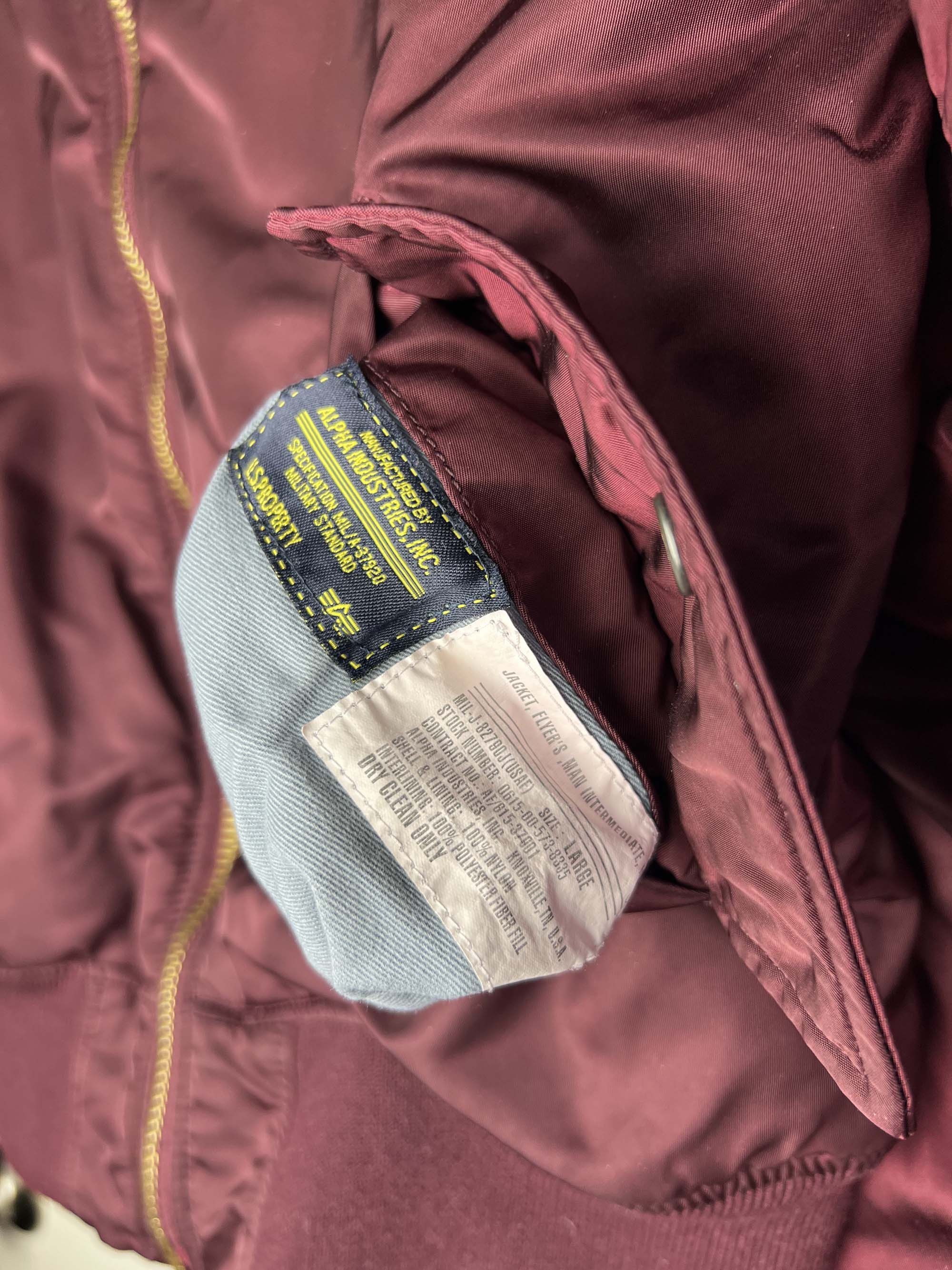 Alpha Industries Vintage 1990's Alpha Indusries Maroon Bomber Jacket USA Size US L / EU 52-54 / 3 - 6 Thumbnail