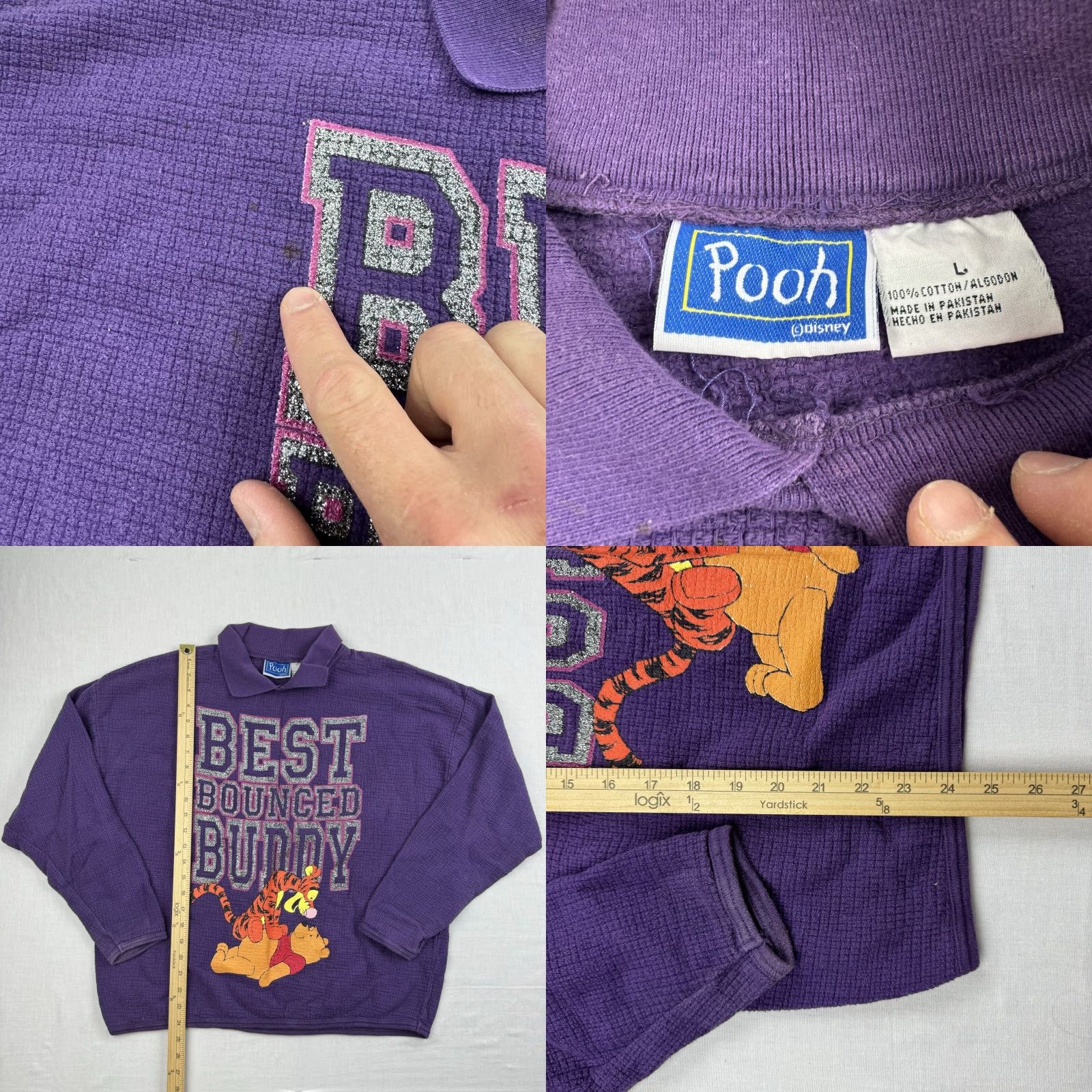 Disney VINTAGE Winnie The Pooh Sweatshirt Womens L Purple Collared Tigger 90s Disney Winnie The Pooh Womens Sweatshirt Pullover Size L / US 10 / IT 46 - 8 Thumbnail