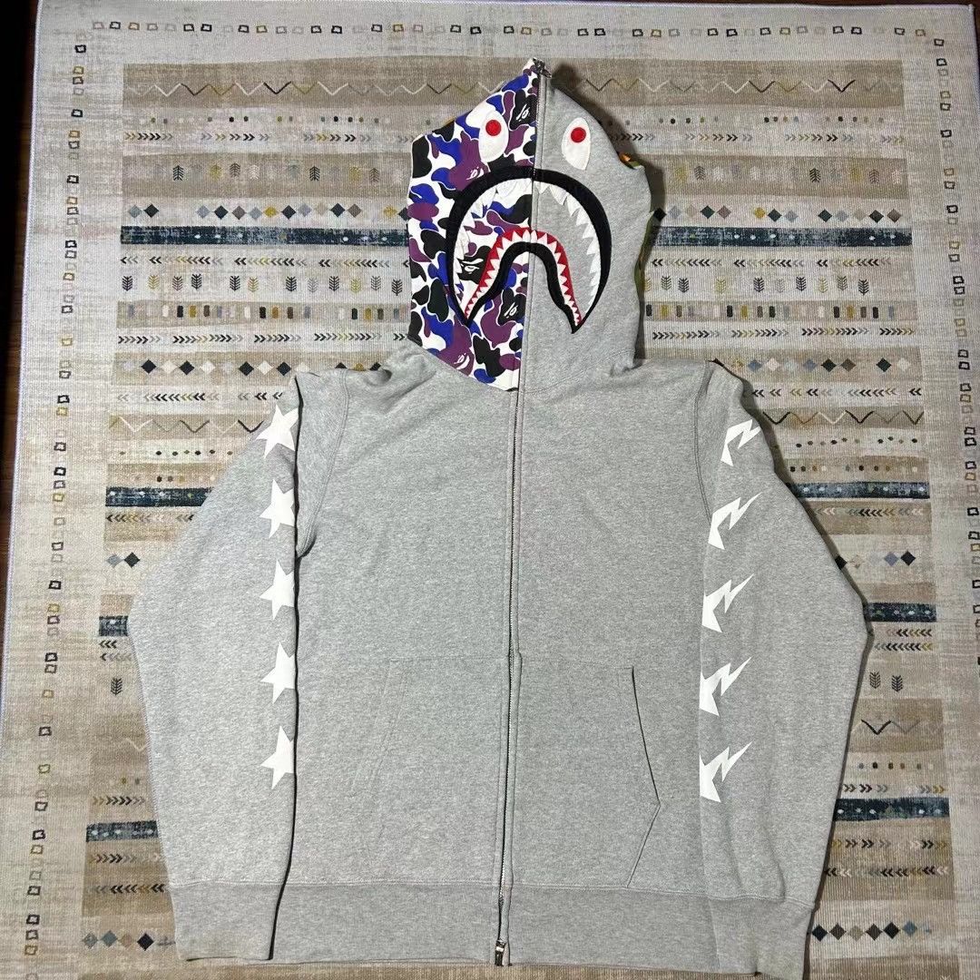 image of Bape Hongkong Limited Shark Full Zip Hoodie in Grey, Men's (Size Large)