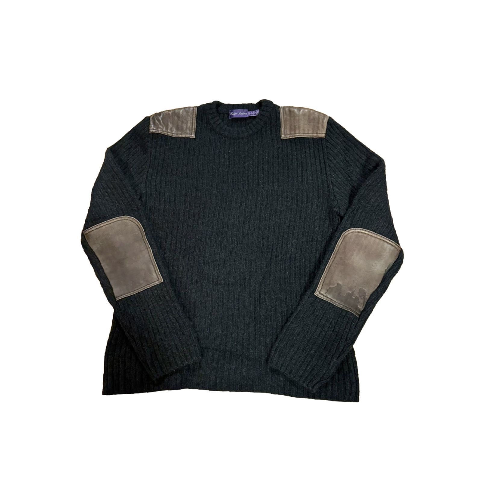 Ralph Lauren Purple Label VINTAGE Ralph Lauren Purple Label Charcoal Ribbed Sweater Leather Details 80% Cashmere L Men Size US L / EU 52-54 / 3 - 4 Thumbnail