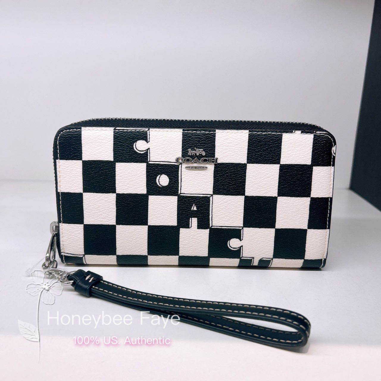 NWT Coach Long Zip Around Wallet With Checkerboard Print