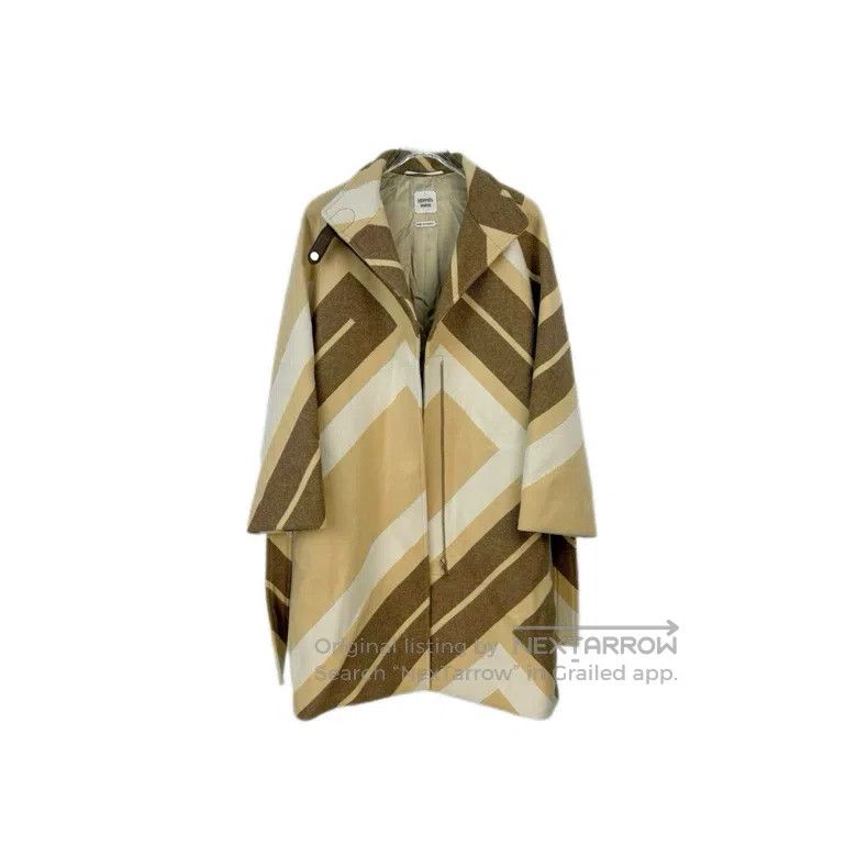 Hermes Beige Geometric Pattern Belted Wool Coat