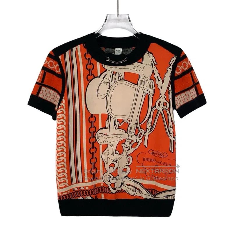 Hermes Color-block geometric pattern print silk round-neck