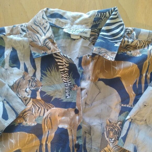 Vintage Vintage Lady Caribou Jungle Animal Zebra Hawaiian Shirt Size XS / US 0-2 / IT 36-38 - 1 Thumbnail