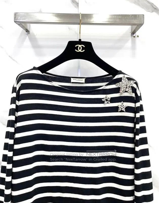 Yves Saint Laurent YSL Striped Long Sleeve T-Shirt for Women . Size M / US 6-8 / IT 42-44 - 2 Thumbnail