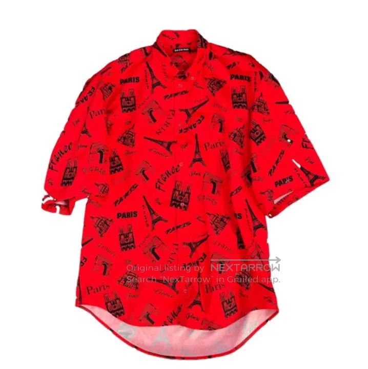 Balenciaga Classic Red Print Short Sleeve Shirt.