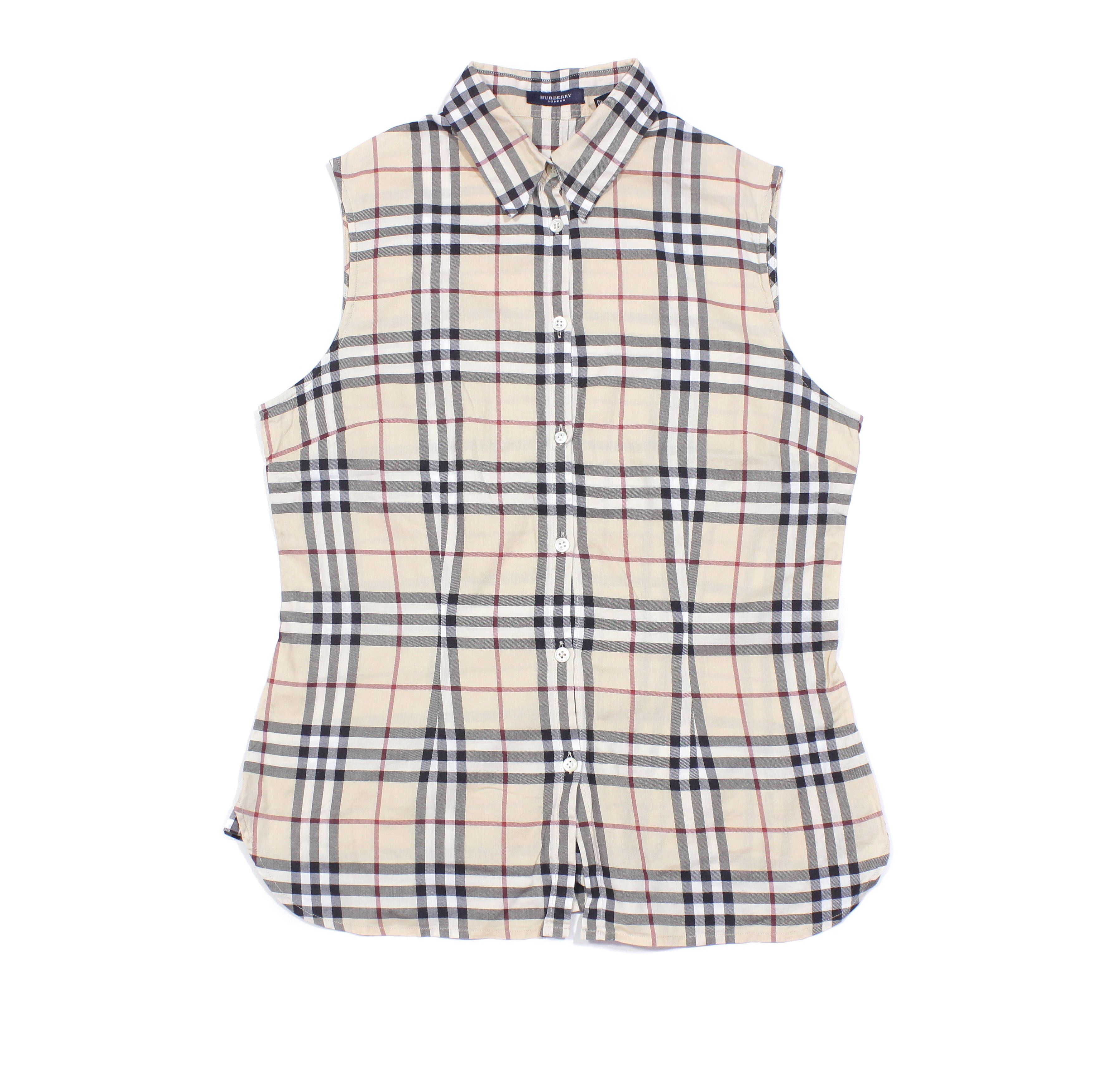 image of Burberry 00S Nova Check Sleeveless Shirt Vintage, Women's (Size Medium)