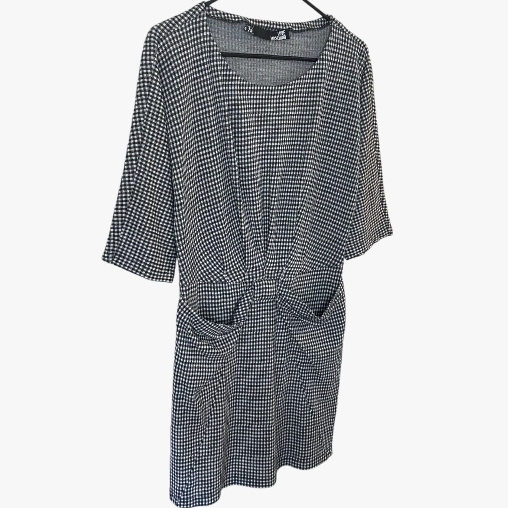 Moschino VINTAGE Love Moschino Gingham Mini Dress 3/4 Sleeve Cinched Black Women's Size 2 Wool Blend Pockets Dress Size XS / US 0-2 / IT 36-38 - 3 Thumbnail
