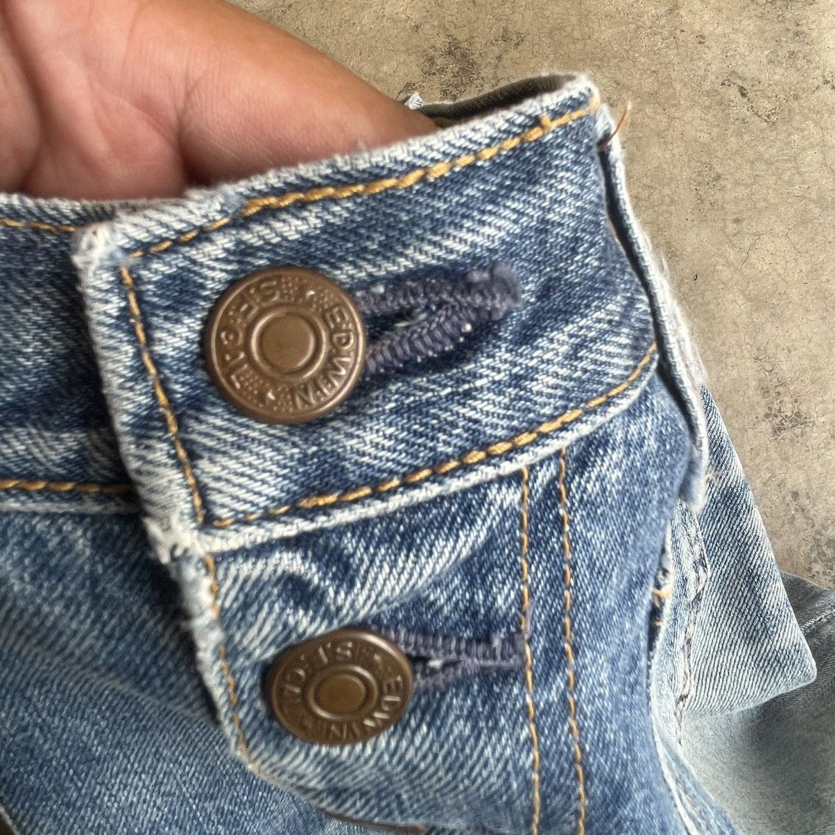 Edwin 🔥Vintage 80s Edwin Tapped Pocket Distress Flare Denim Jeans Size US 30 / EU 46 - 10 Thumbnail