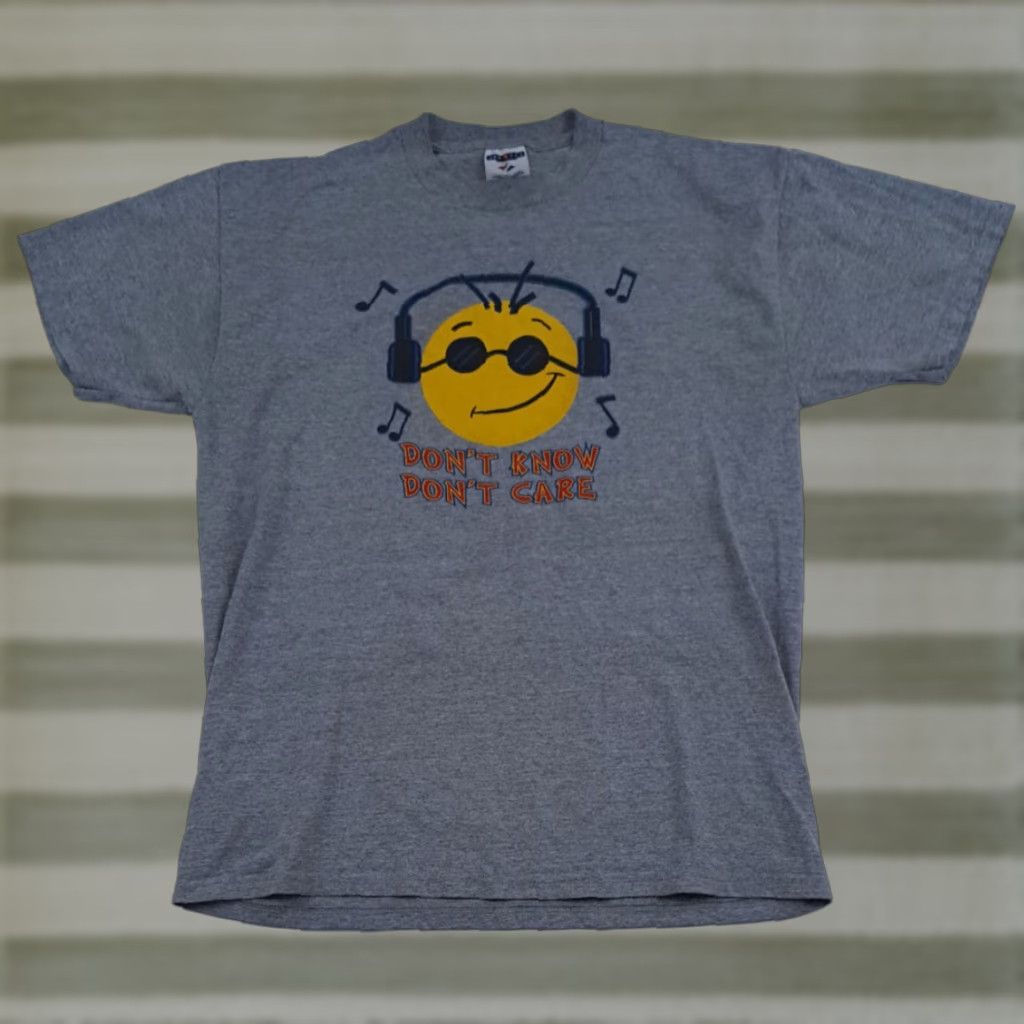 Jerzees VINTAGE Don t Know Don t Care Smily Face T-Shirt Grey L Mens 1980s USA Made Size US L / EU 52-54 / 3 - 1 Thumbnail