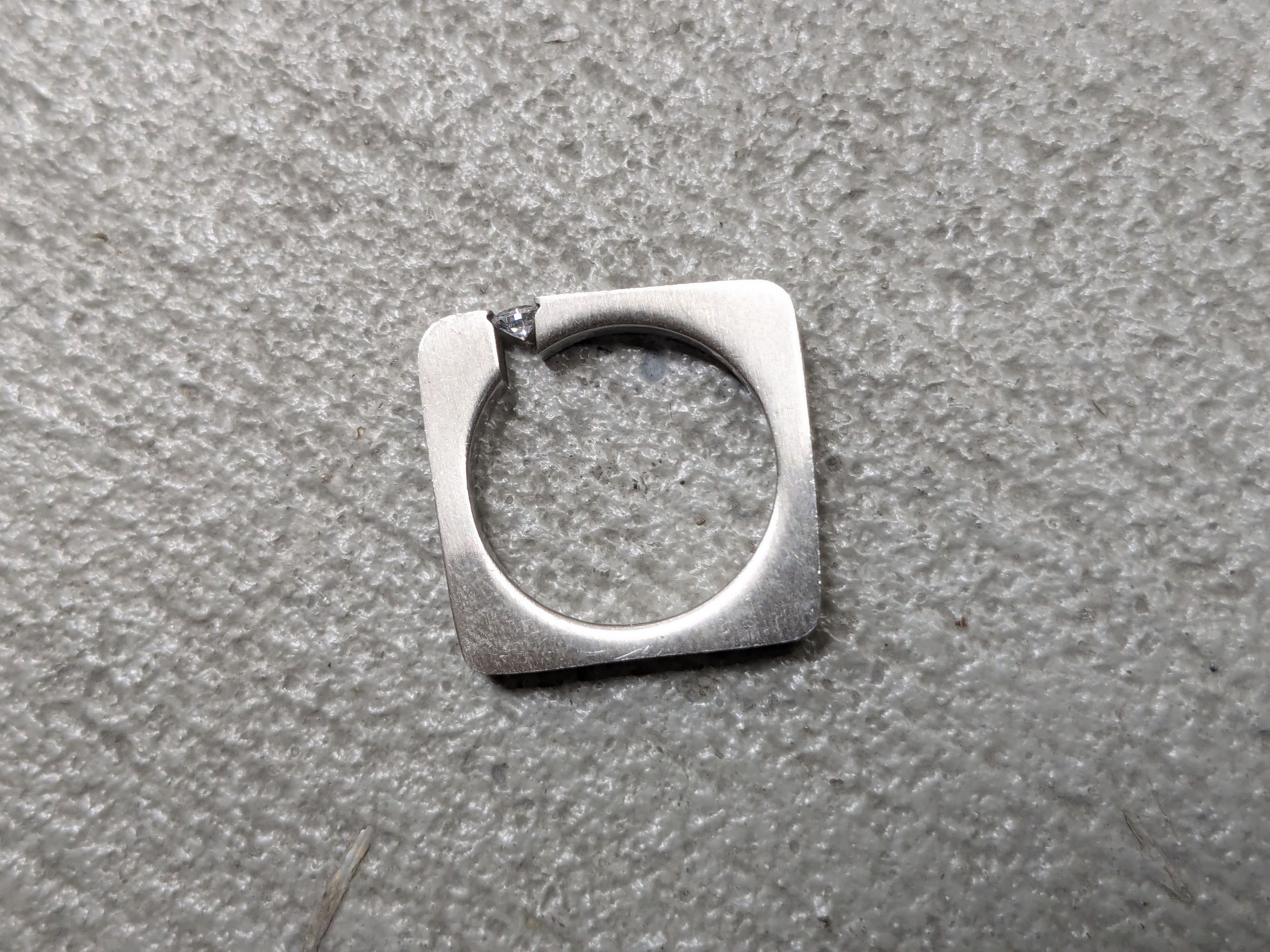 Vintage Vintage Stainless Steel Ring CZ Square Modern Abstract Size ONE SIZE - 2 Thumbnail