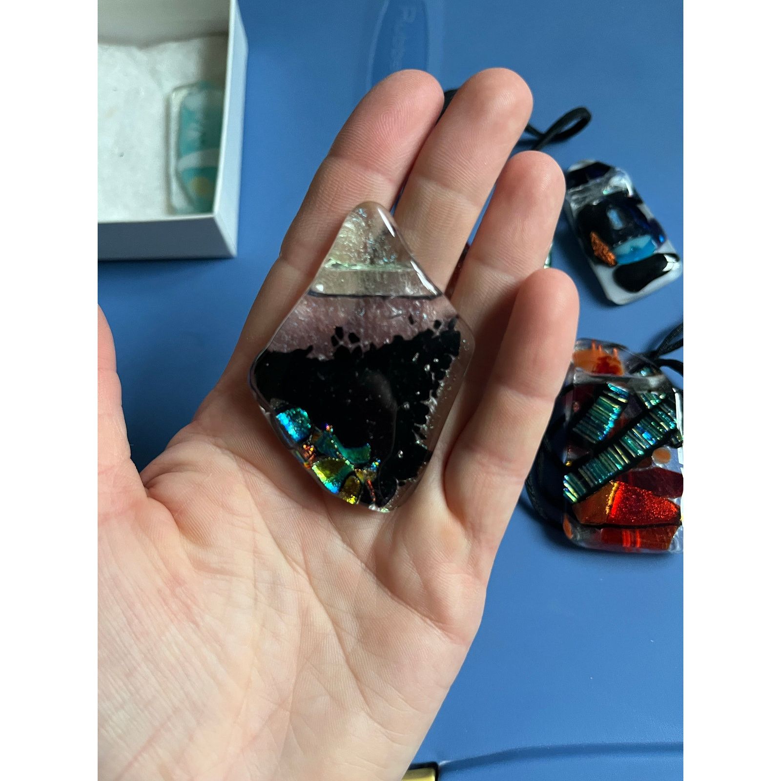 Handmade Lot of 7 Handmade Fused Glass Pendants Size ONE SIZE - 9 Thumbnail