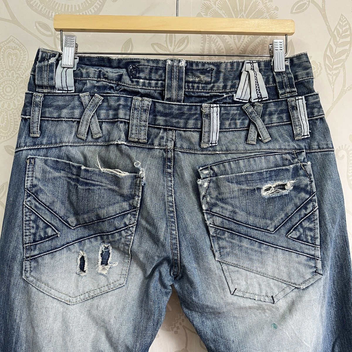 Japanese Brand Distressed Double Knee Japan Denim Double Waist Size US 33 - 21 Thumbnail
