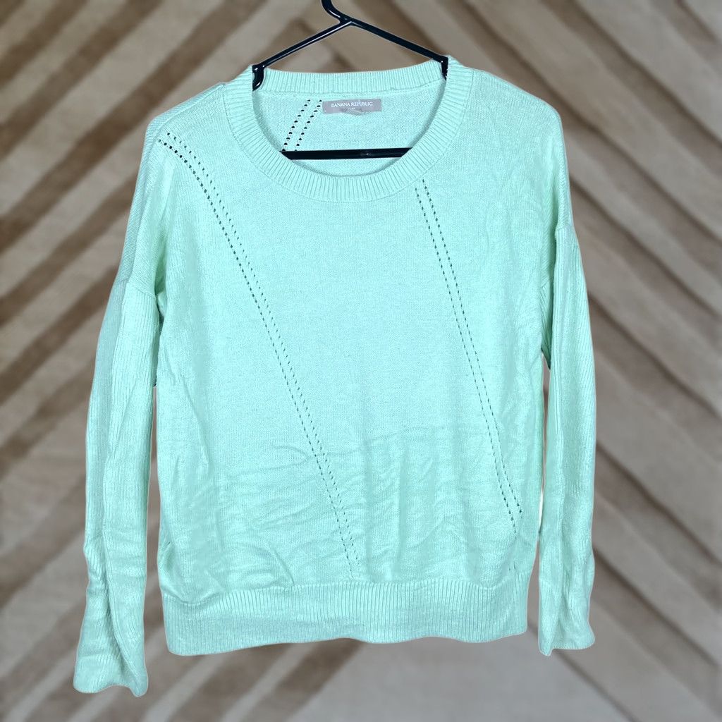 Banana Republic Banana Republic Womens Sweater Mint Green Eyelet Accent Knit Pullover Medium Size M / US 6-8 / IT 42-44 - 1 Thumbnail