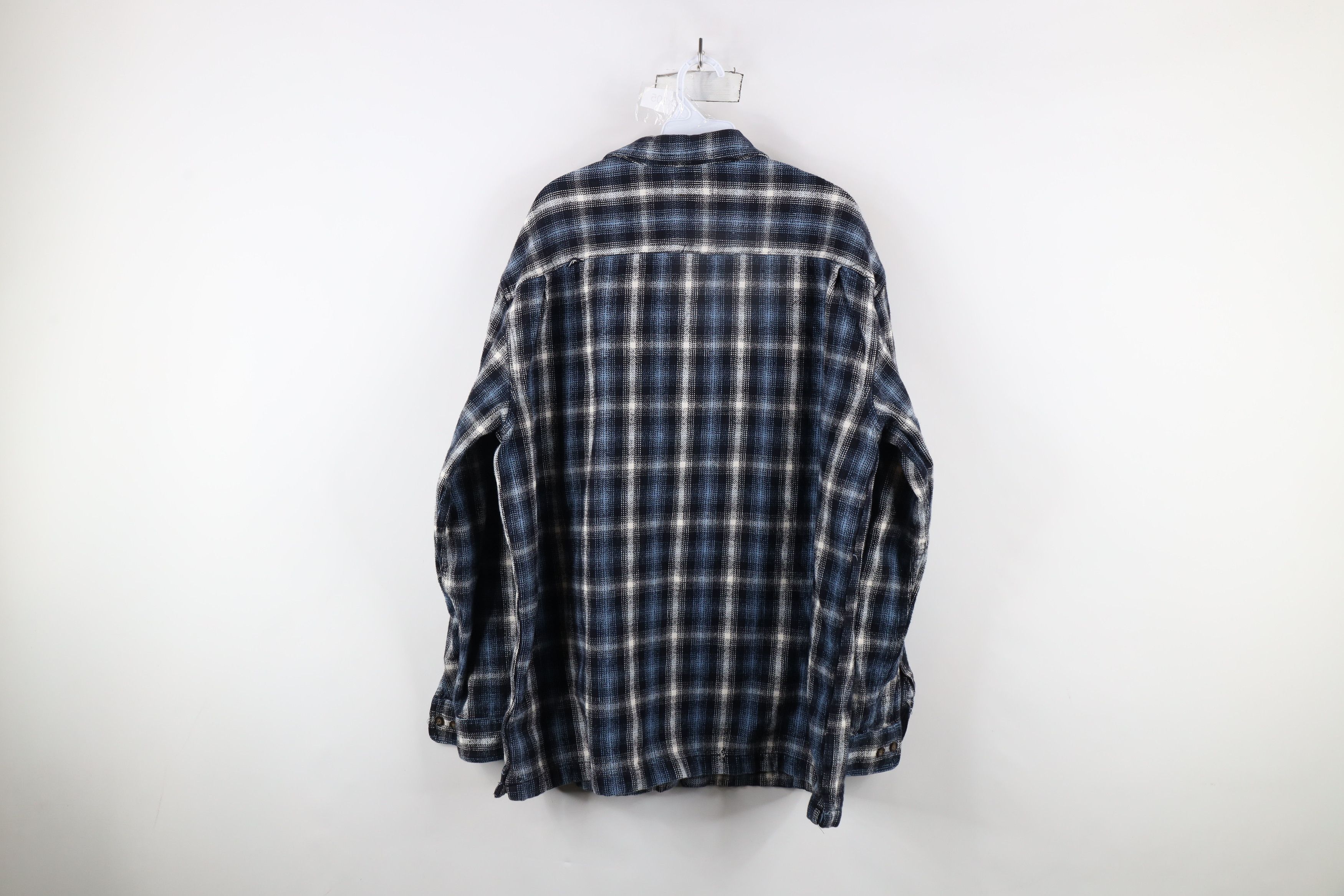 Vintage Vintage 90s Streetwear Heavyweight Flannel Button Shirt Blue Size US XL / EU 56 / 4 - 11 Thumbnail