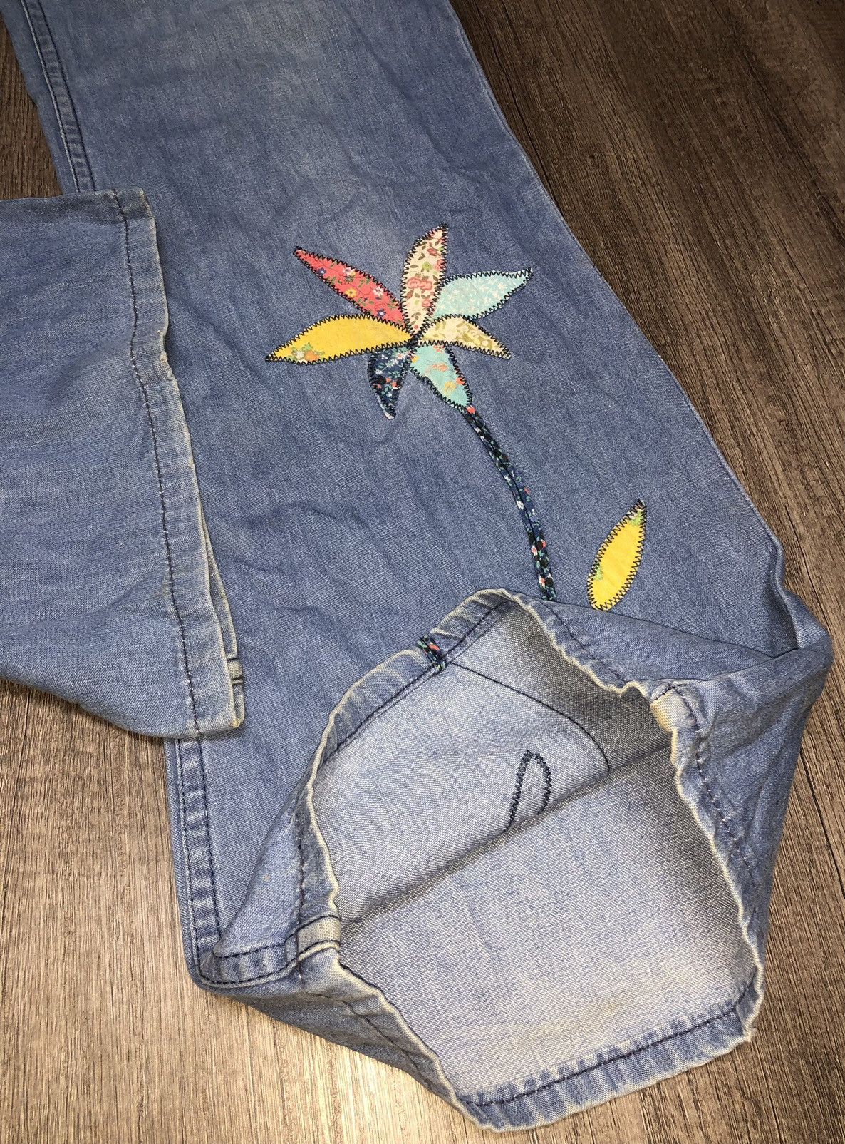 Hysteric Glamour × Vintage Vintage Miss Texwood Flared Jeans Flower Patches Design Size 29" - 8 Thumbnail