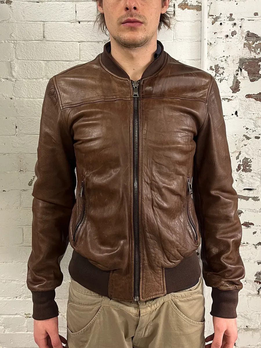 Dolce & Gabbana 2000s Dolce & Gabbana Brown Leather Bomber Jacket Size US M / EU 48-50 / 2 - 2 Thumbnail