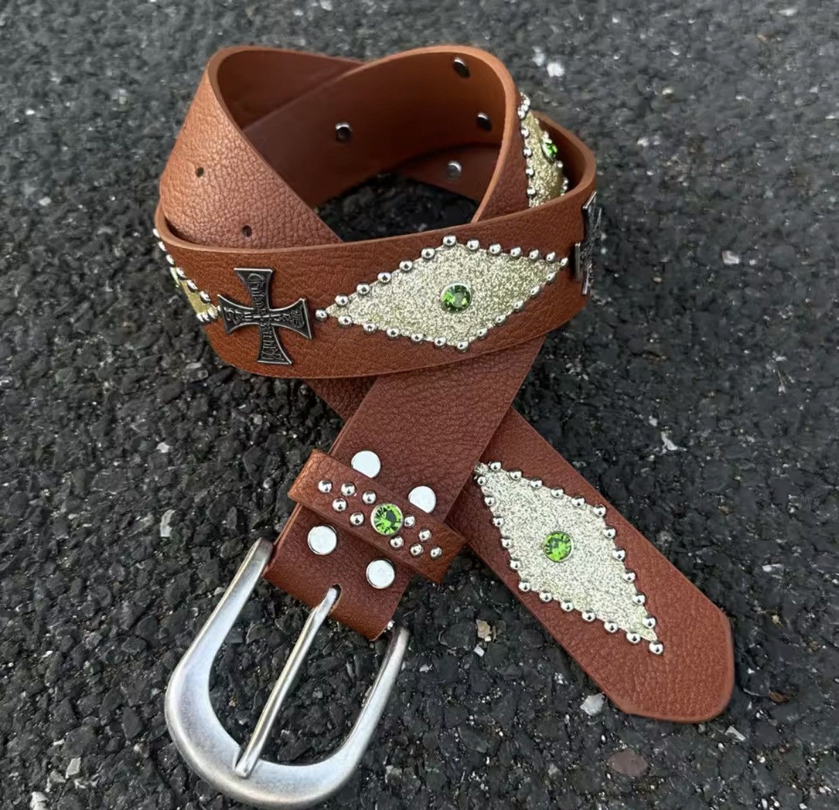 Other Brown Embellished PU Leather Gothic Punk Belt Size ONE SIZE - 1 Thumbnail