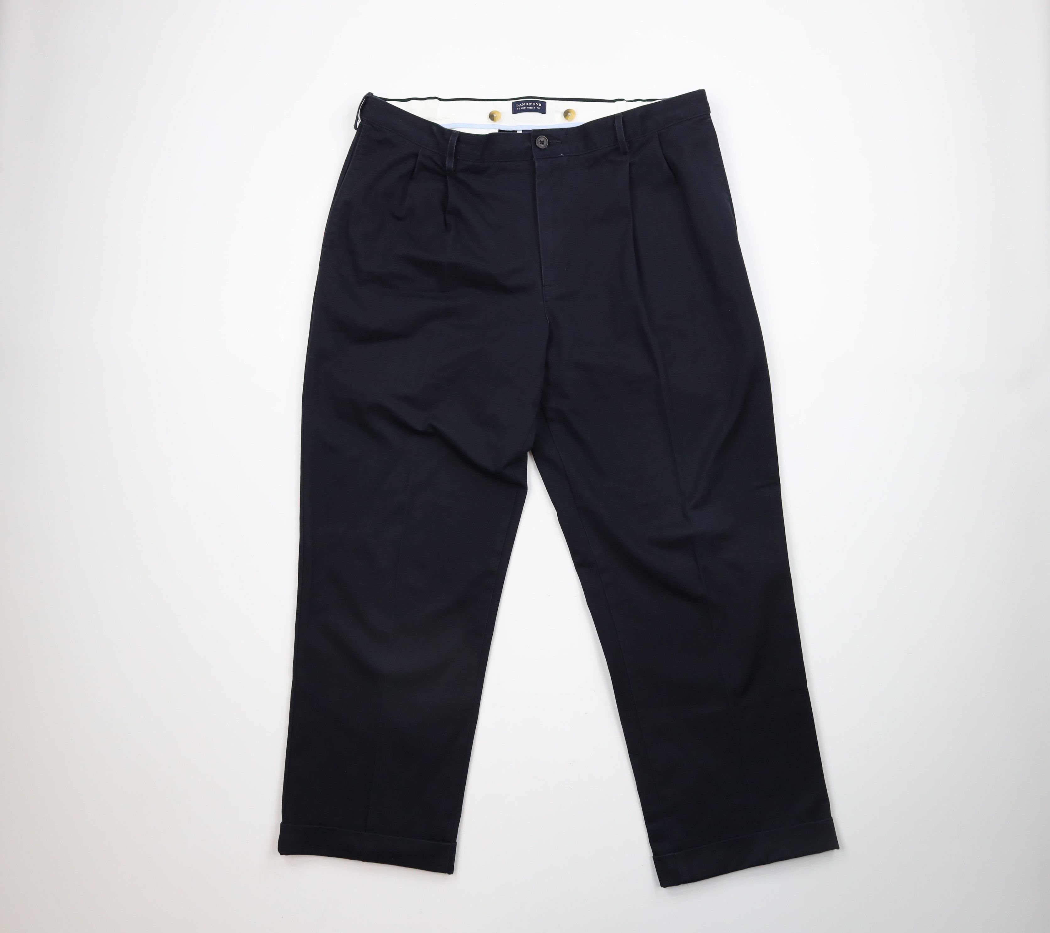 Lands' End × Vintage Vintage Lands End Cuffed Wide Leg Chino Pants Navy Blue Size US 38 / EU 54 - 1 Thumbnail