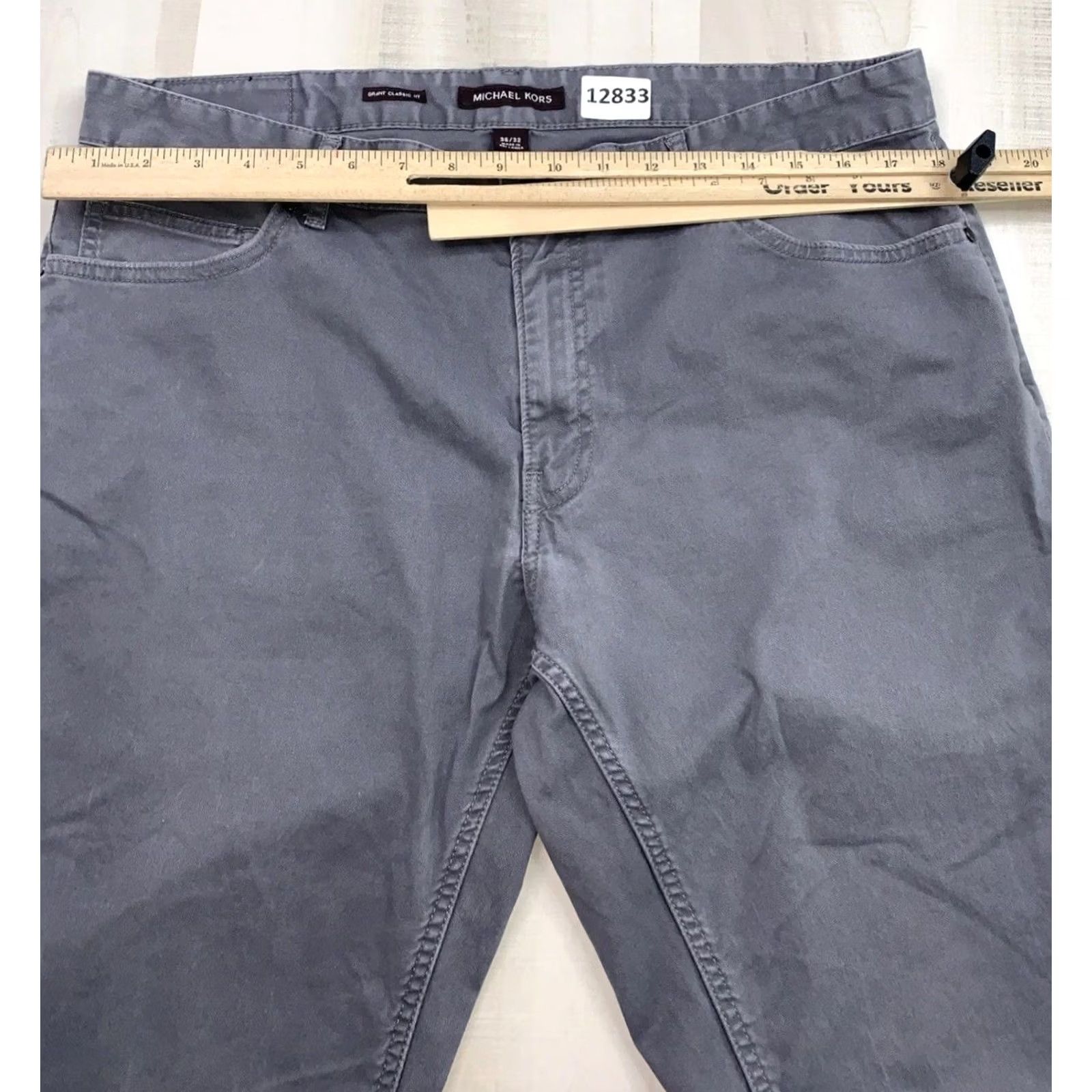 Michael Kors Michael Kors Grant Classic Fit Mens Pants Straight Leg Chino 36x32 Gray Cotton Blend Flat Front Zip Twill City Preppy 12833 Mens Size US 36 / EU 52 - 3 Thumbnail