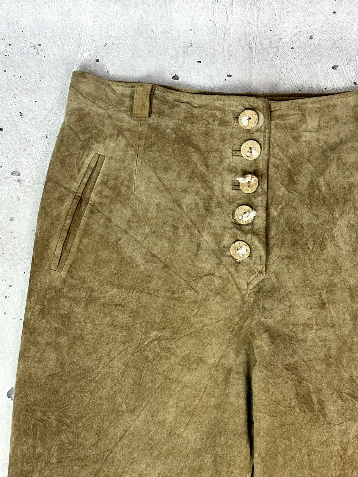 Leather Vintage Landhaus Suede Beige Wooden Parts Women’s Pants Size 36" / US 14 / IT 50 - 8 Thumbnail
