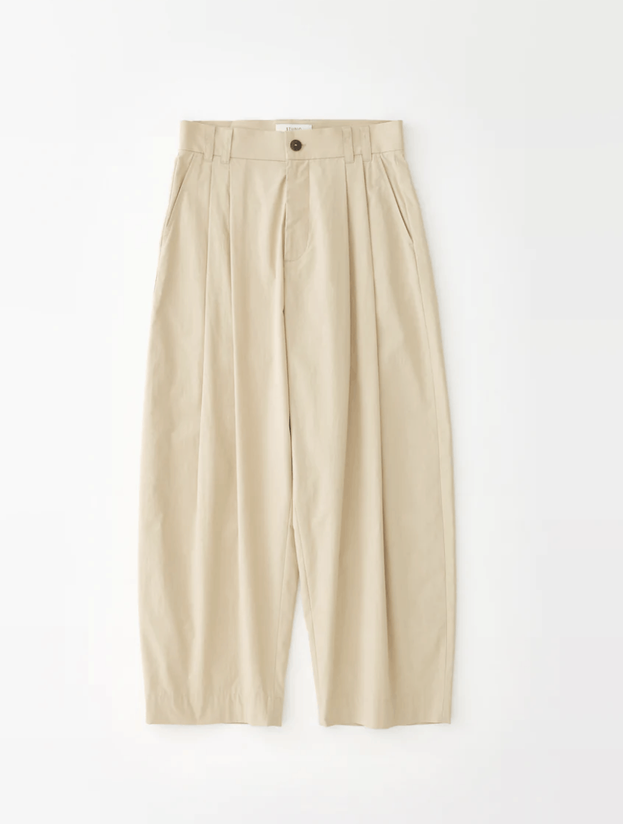 Pre-owned Studio Nicholson Yale Double Pleat Volume Pant In Powder Cotton Biscuit Size L In Sand