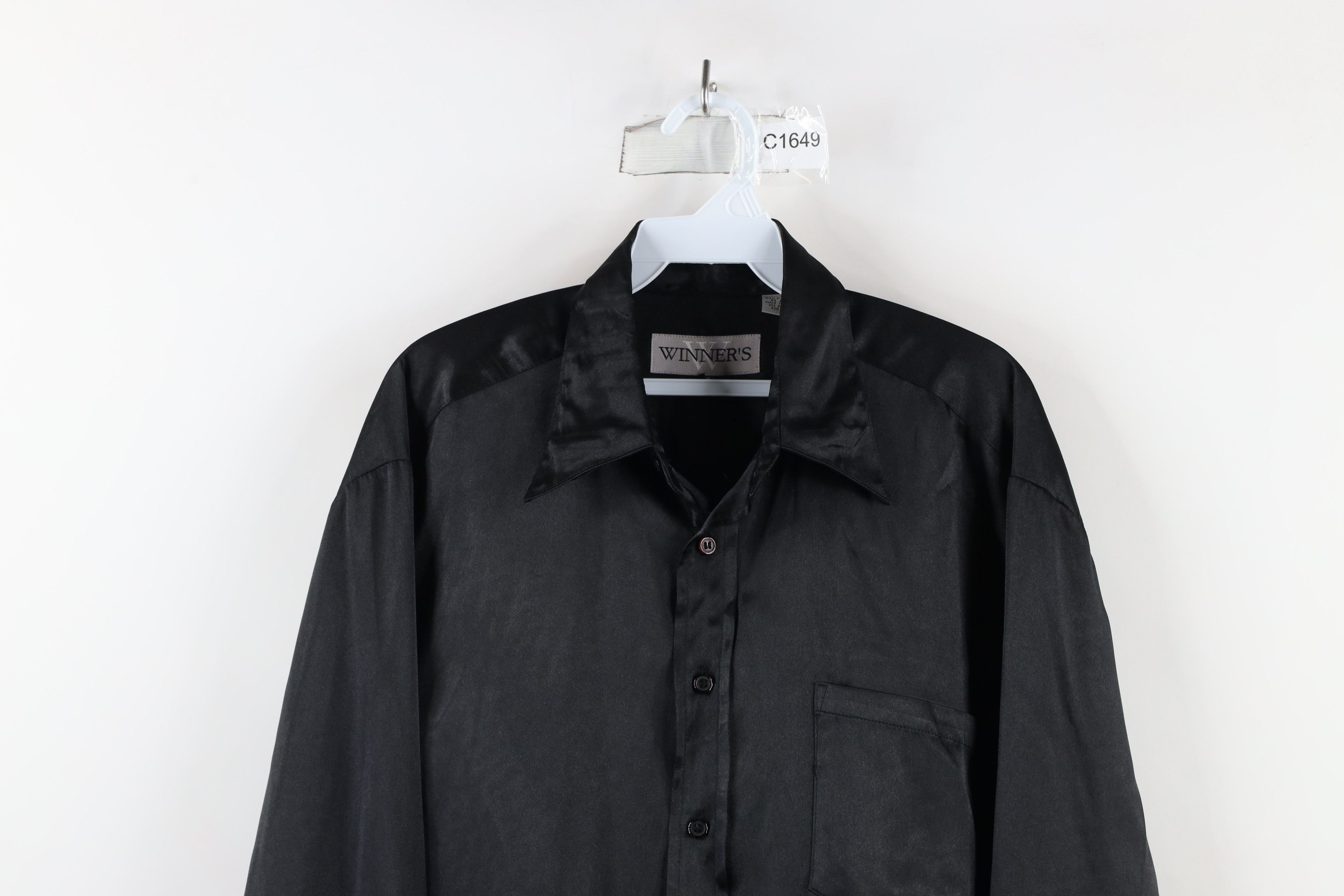 Vintage Vintage 90s Streetwear Polyester Collared Button Shirt Black Size US M / EU 48-50 / 2 - 2 Thumbnail