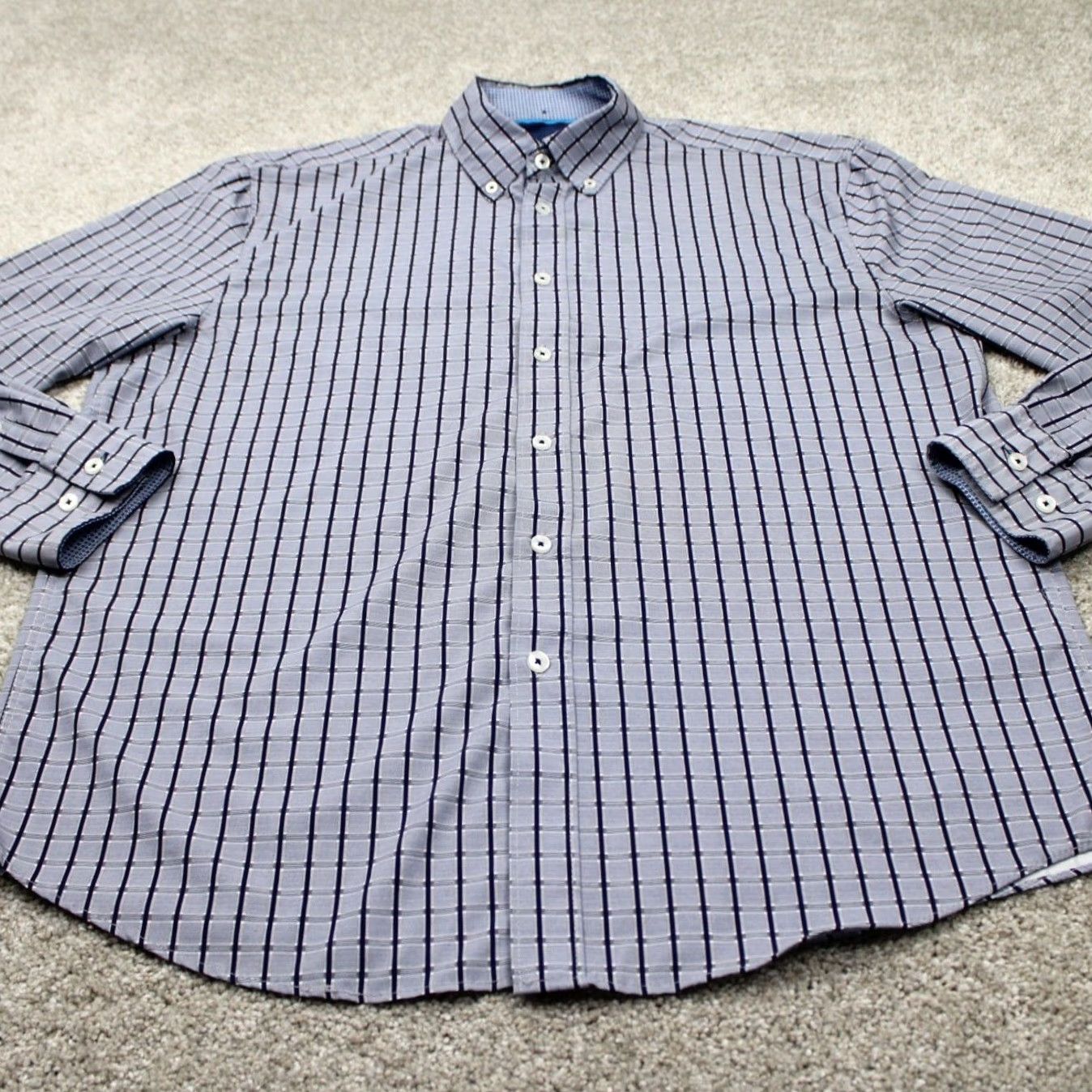 Vintage Construct Shirt Men L Blue 90s Geometric Button-Up Slim Short Sleeve? Size US L / EU 52-54 / 3 - 3 Thumbnail