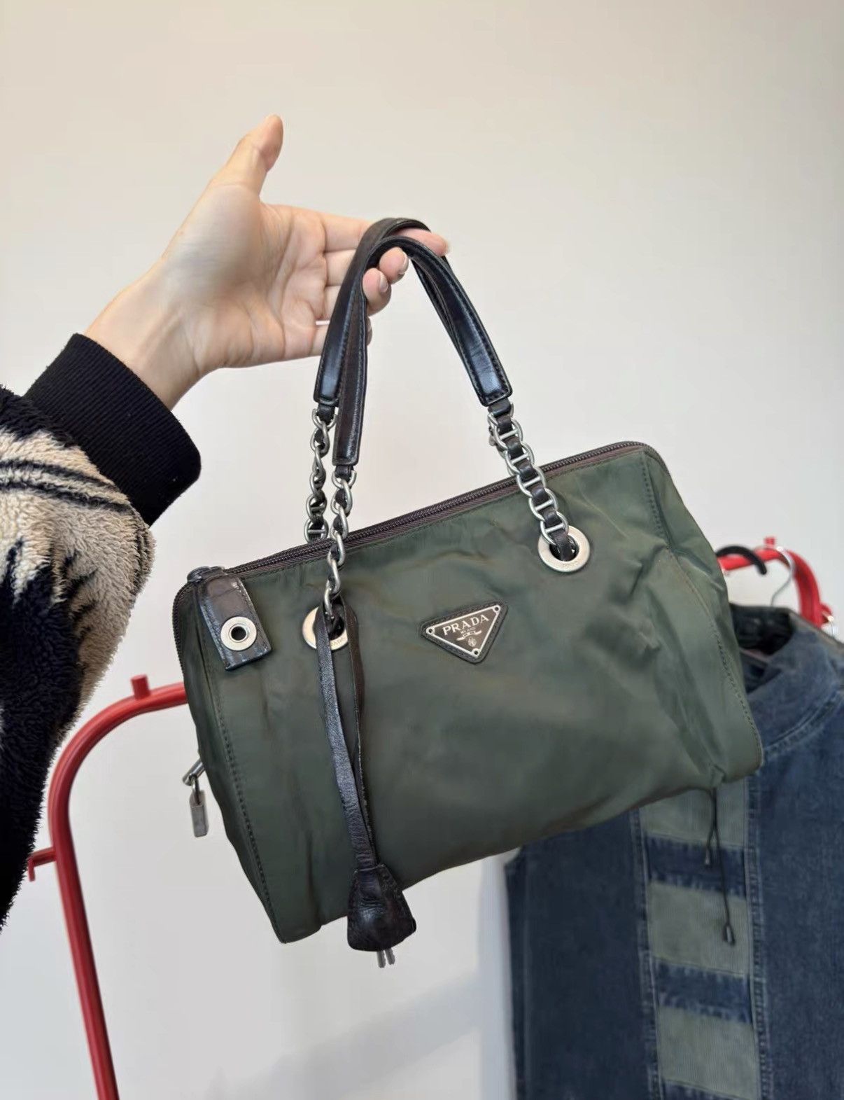 Prada Prada Vintage Retro Army Green Mini Boston Handbag J36 Size ONE SIZE - 3 Thumbnail