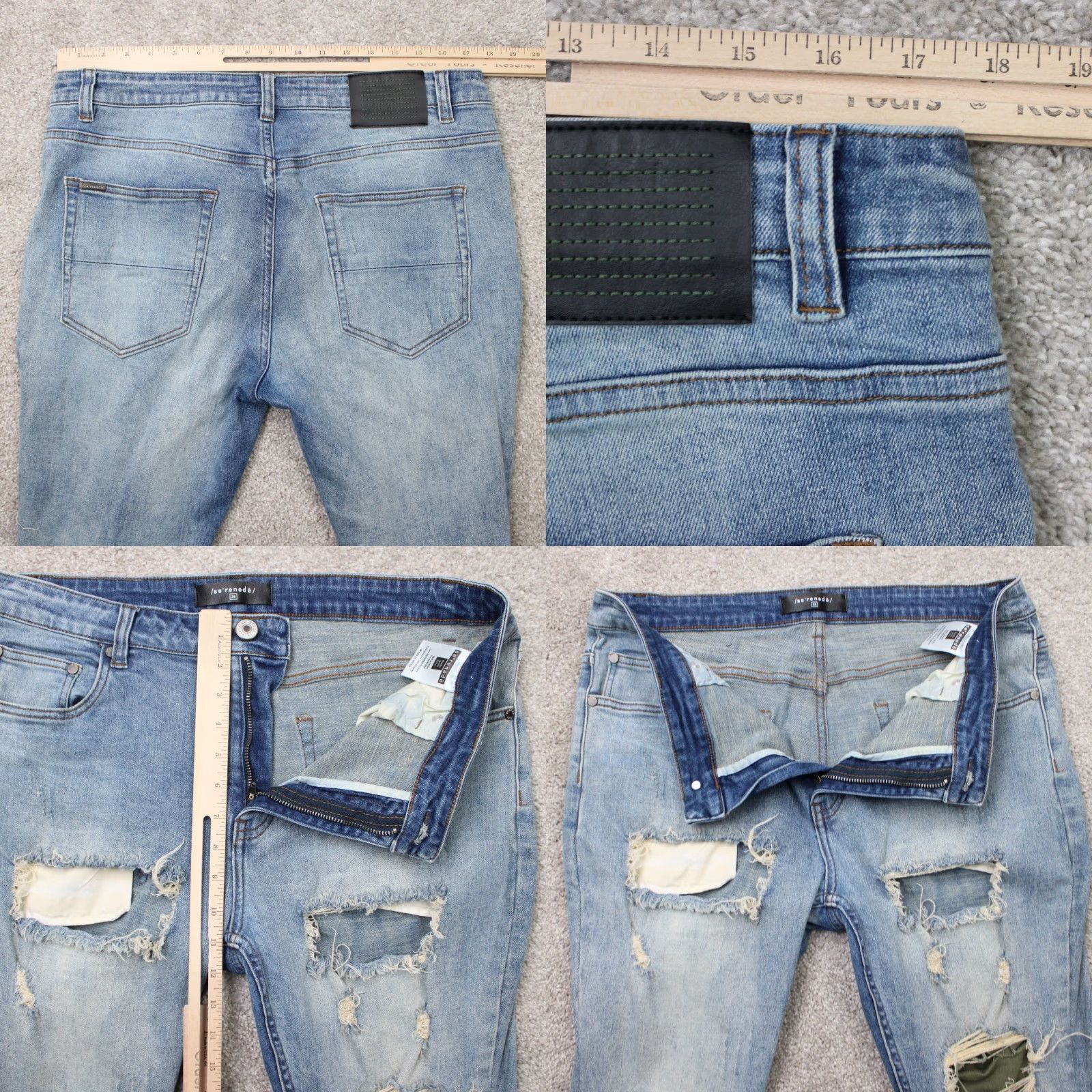 Denime Serenede Jeans Mens 36 Stretch Denim Acid Wash Blue Distressed Slim Regular Jeans Size US 36 / EU 52 - 8 Thumbnail