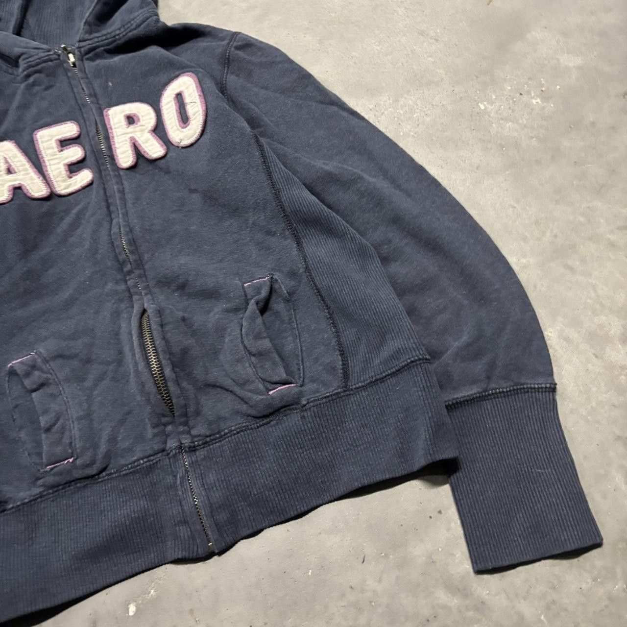 Aeropostale × Vintage Crazy Vintage Y2K/2000s Cute Navy Blue Aeropostale Aero Spellout Zip Up Hoodie! Size XS / US 0-2 / IT 36-38 - 4 Thumbnail