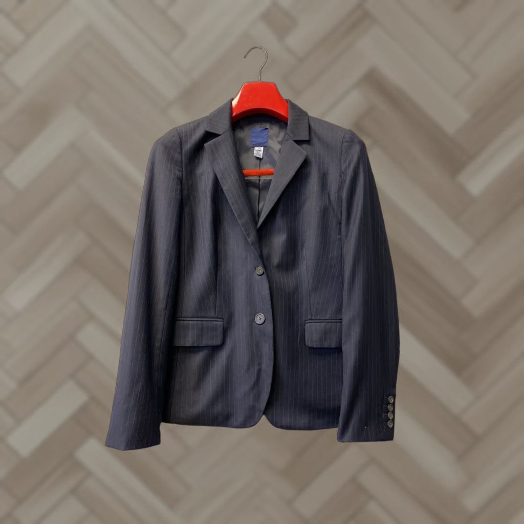 J.Crew Wool Pants Suit Women’s Size 10 Navy Stripped Buttons Business