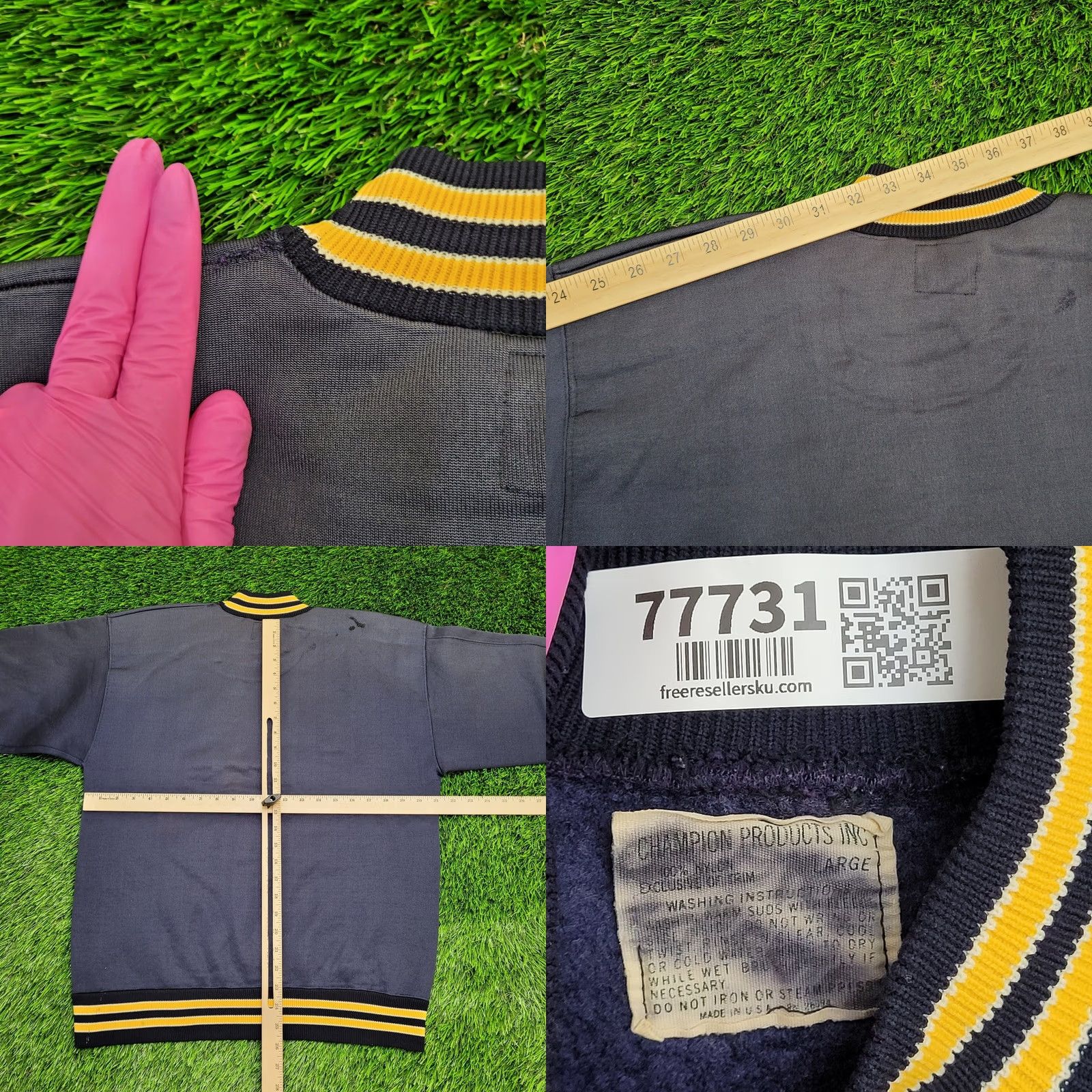 Champion VINTAGE Champion Sweatshirt M/L West-Point USA 70s 80s Military Crew Neck Pullover Navy Blue Yellow Trim Mens US Made Short Length Nylon Fleece Size US L / EU 52-54 / 3 - 8 Thumbnail